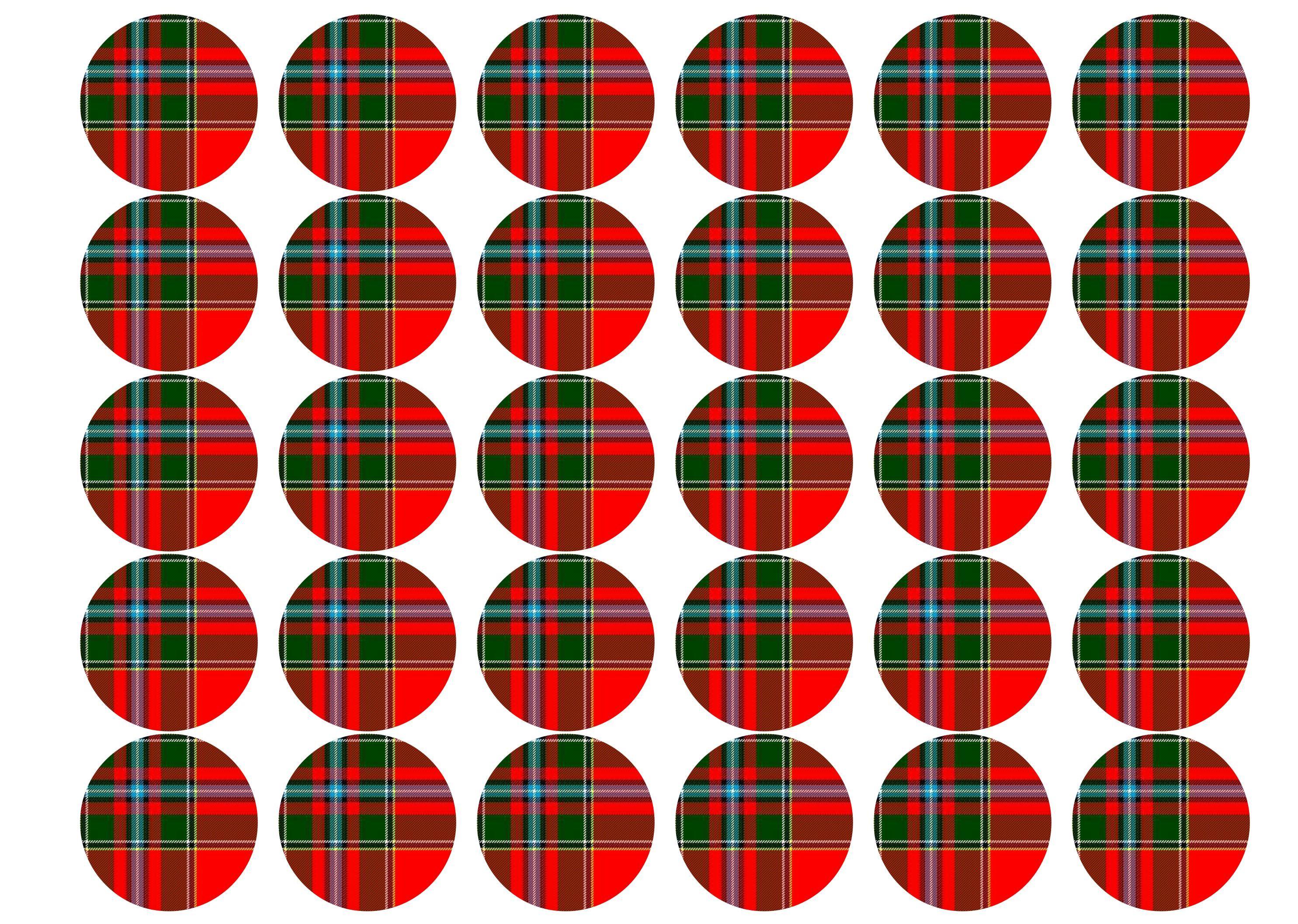 Printed edible cupcake toppers with Drummond tartan