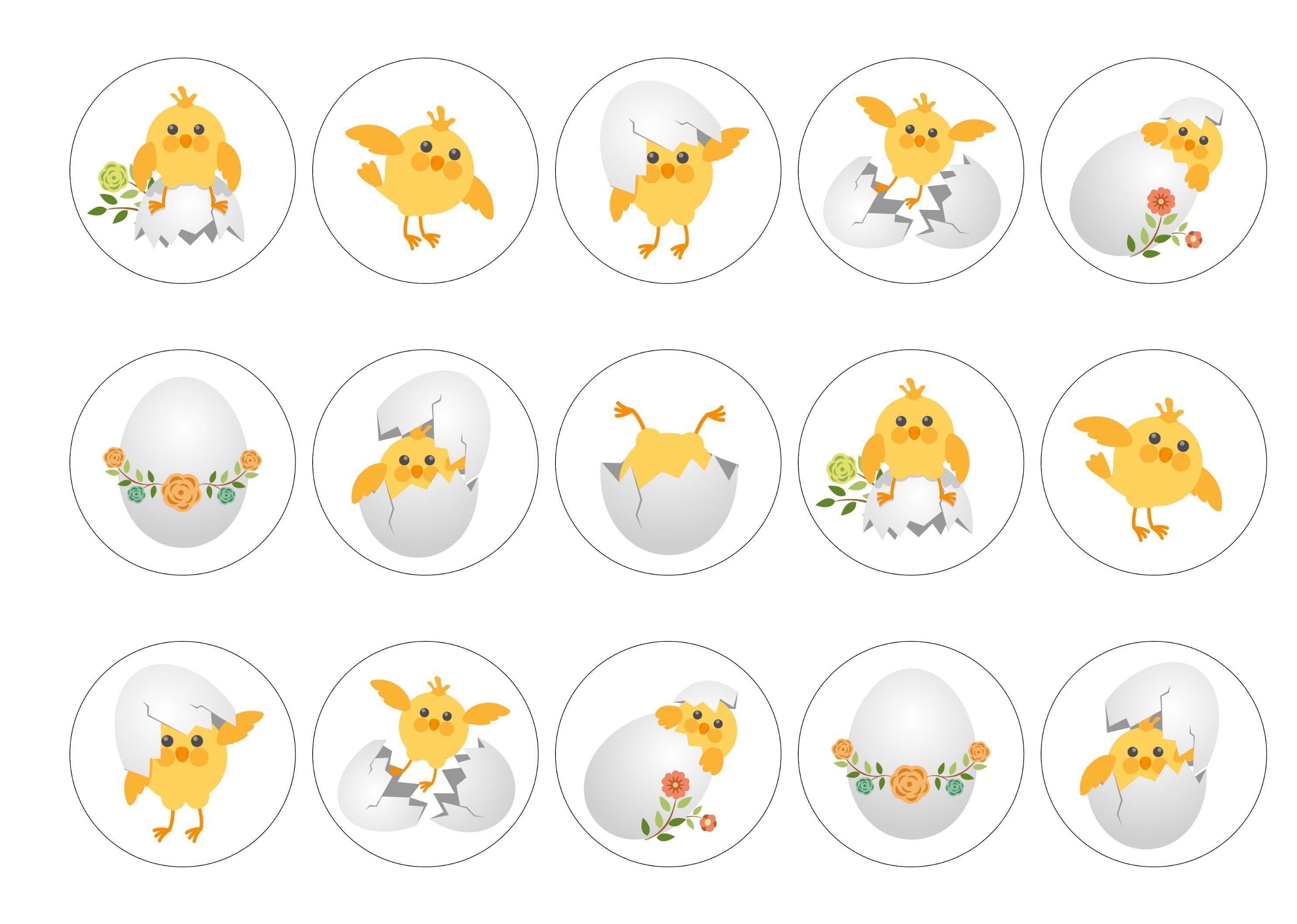 15 cupcake toppers with easter chick designs