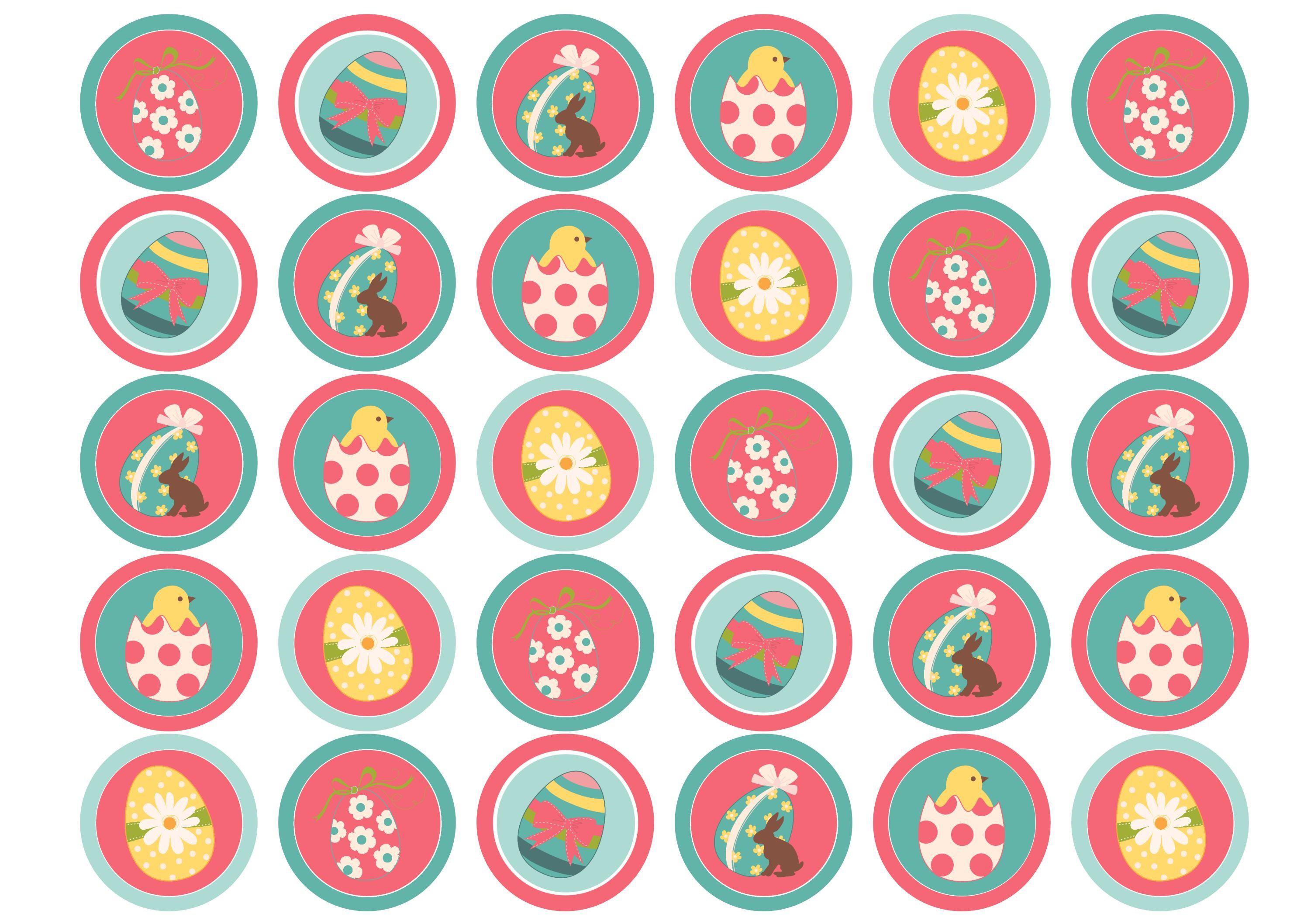 Printed cupcake toppers with pink and aqua Easter Egg designs