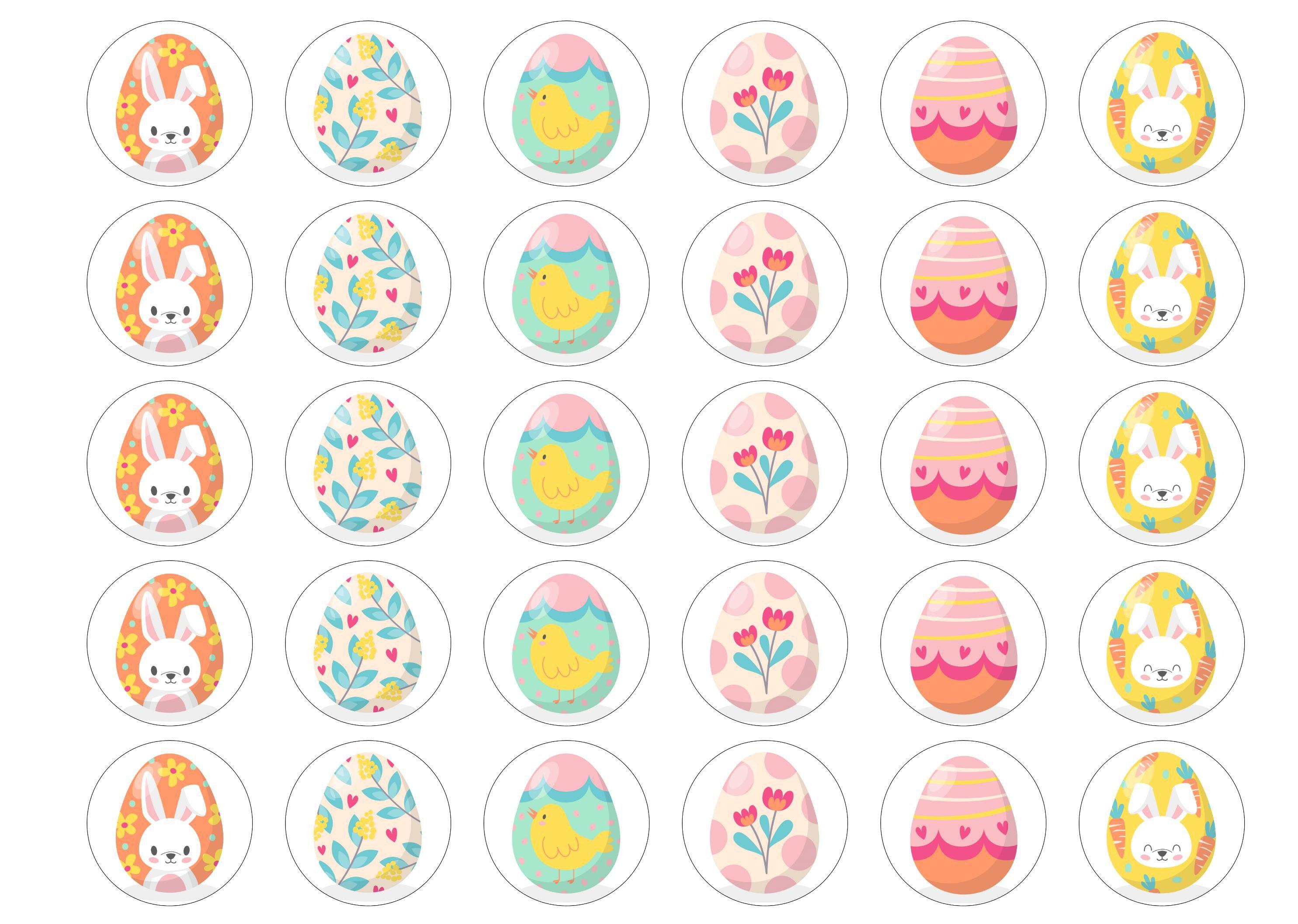 30 edible toppers with easter egg patterns