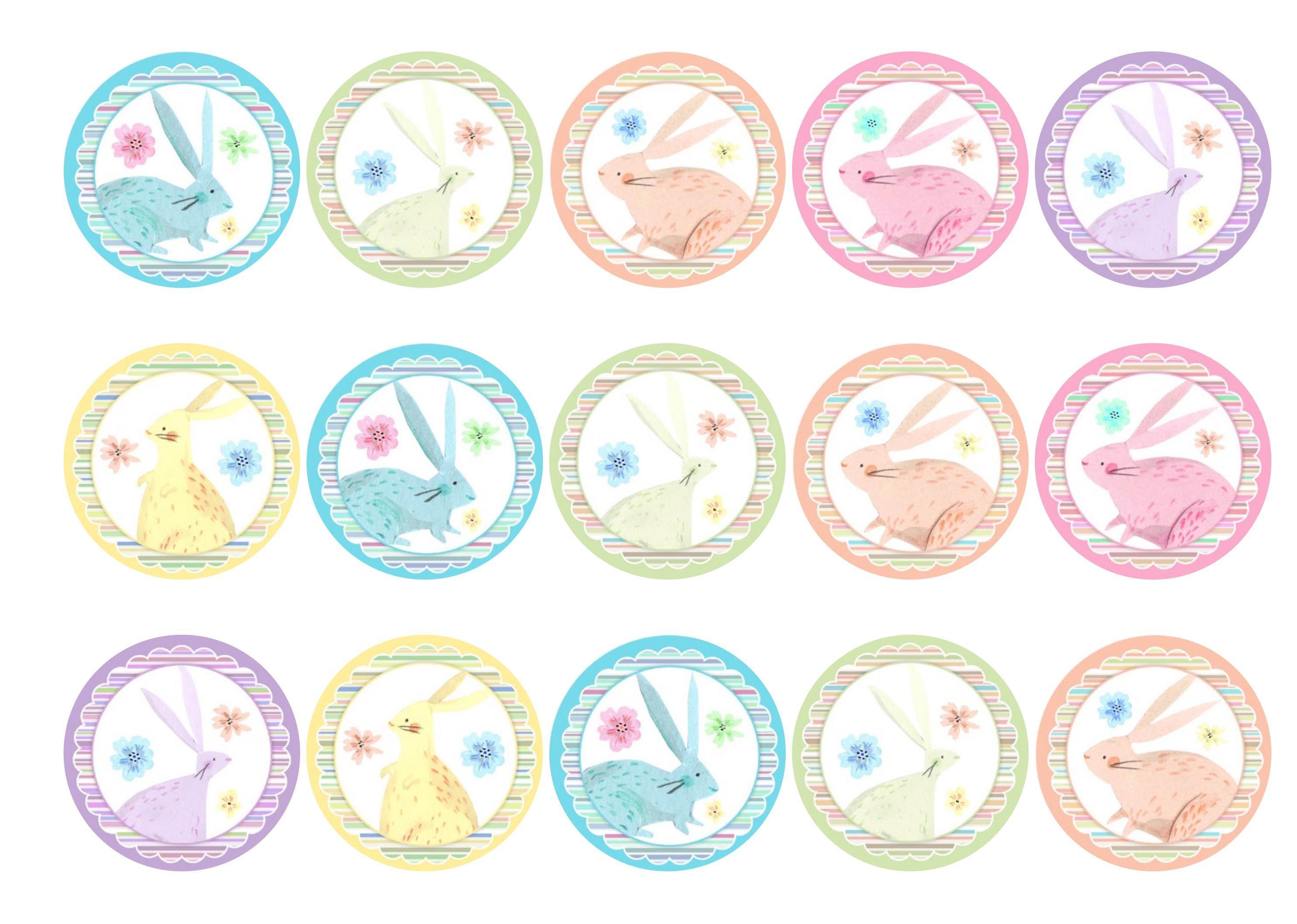 15 printed Easter bunny cupcake toppers