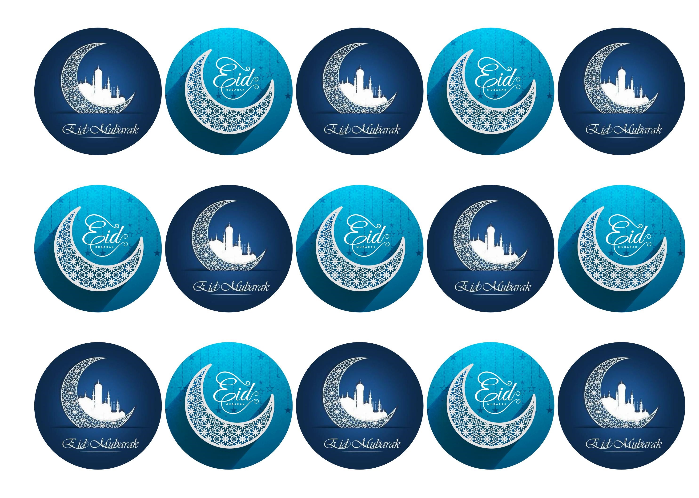 15 Blue Eid Mubarak cupcake toppers