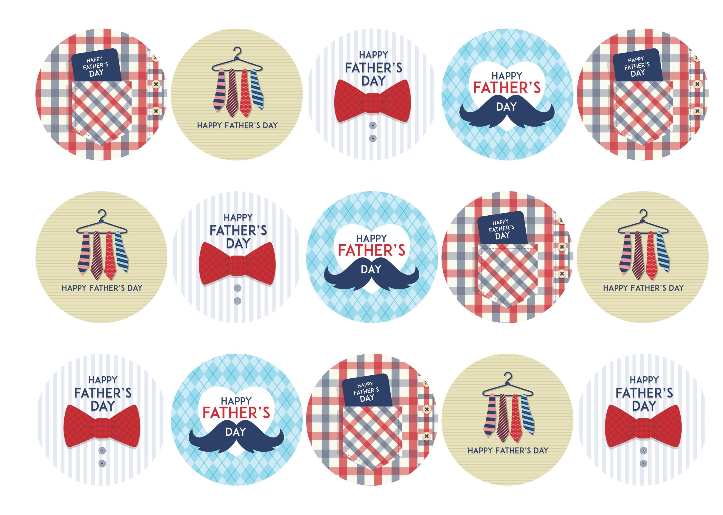 15 cupcake toppers with Father's Day plaid designs