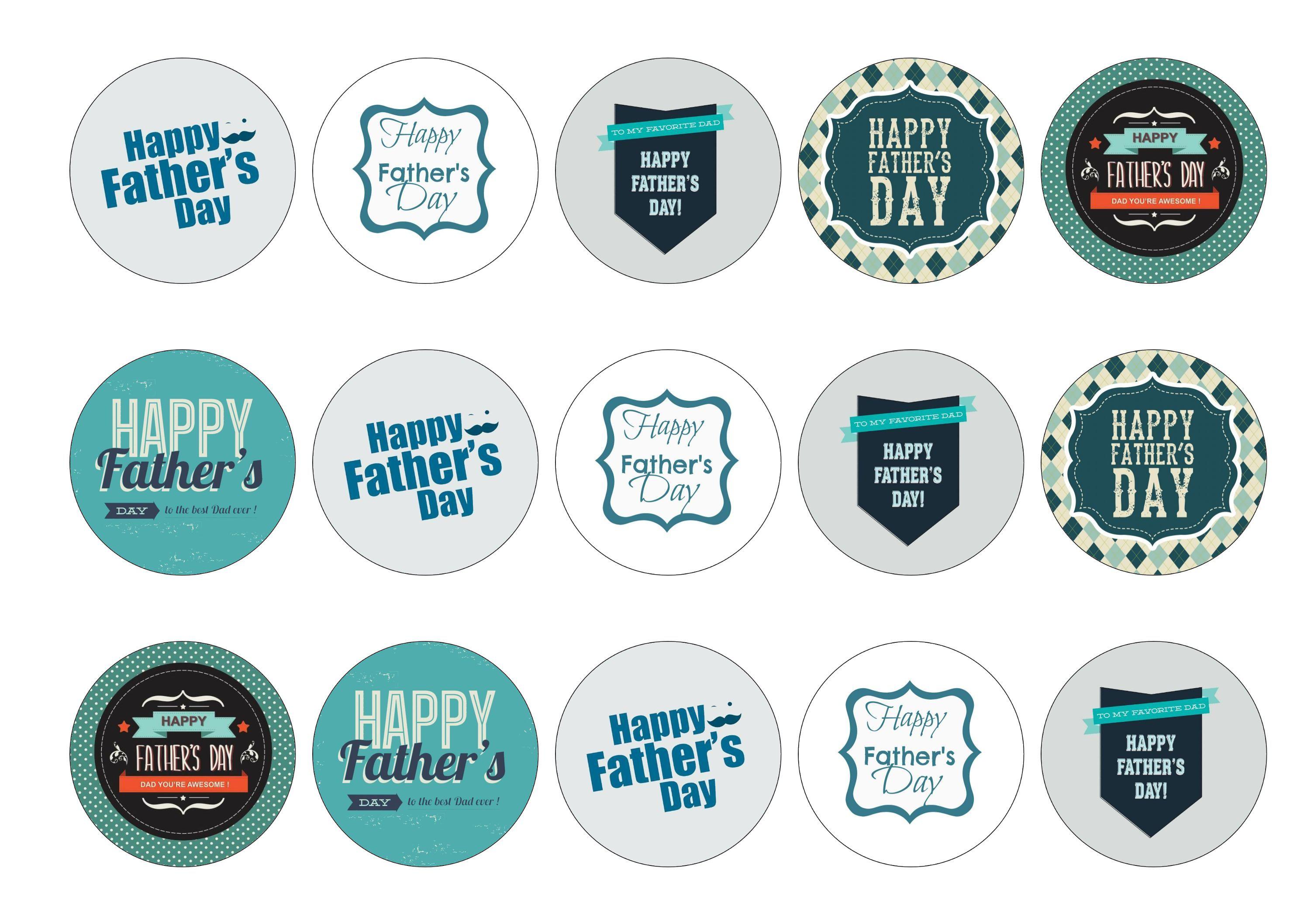 Edible printed cupcake toppers for Father's Day in shades of blue