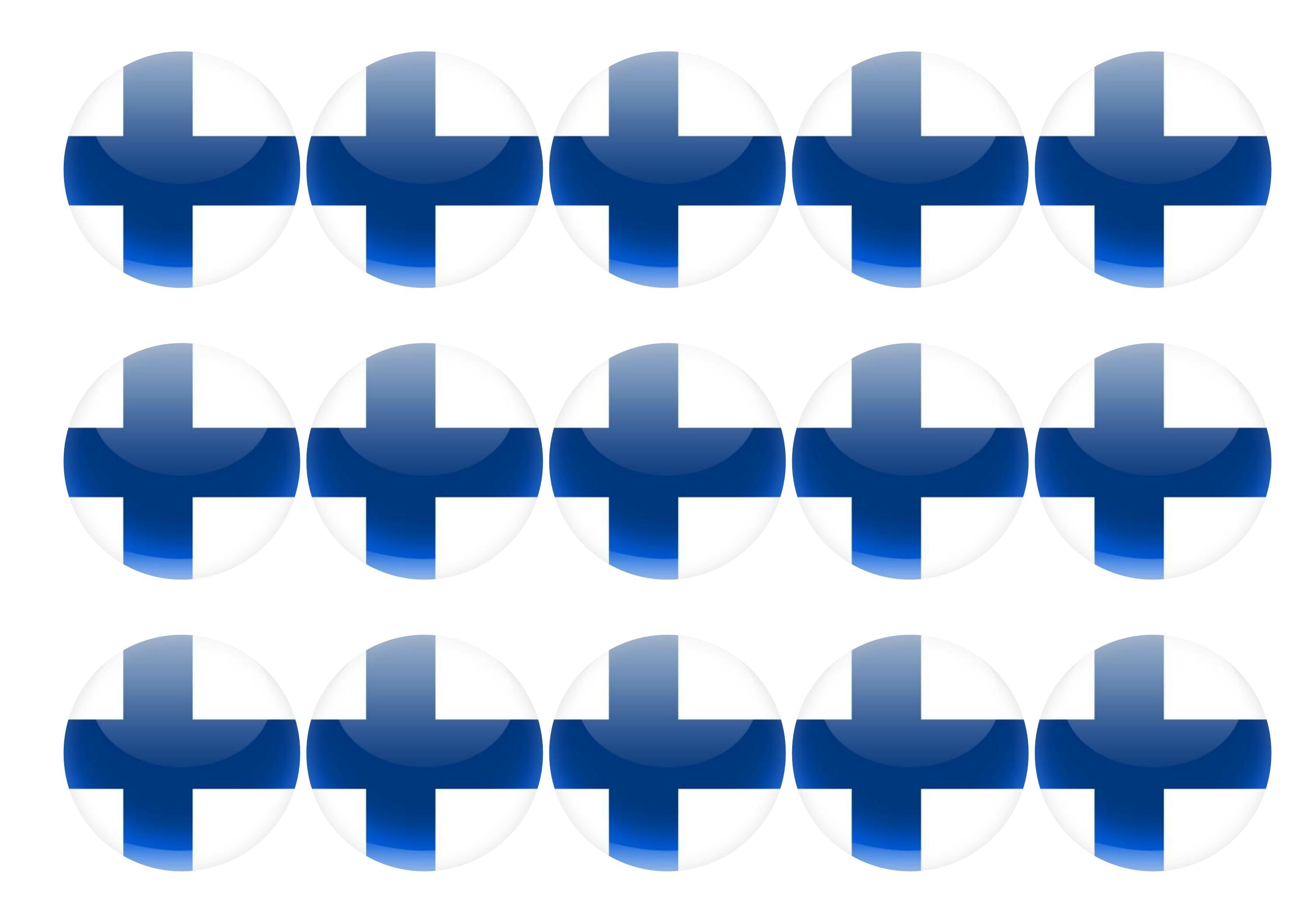 15 printed toppers with the Finland flag
