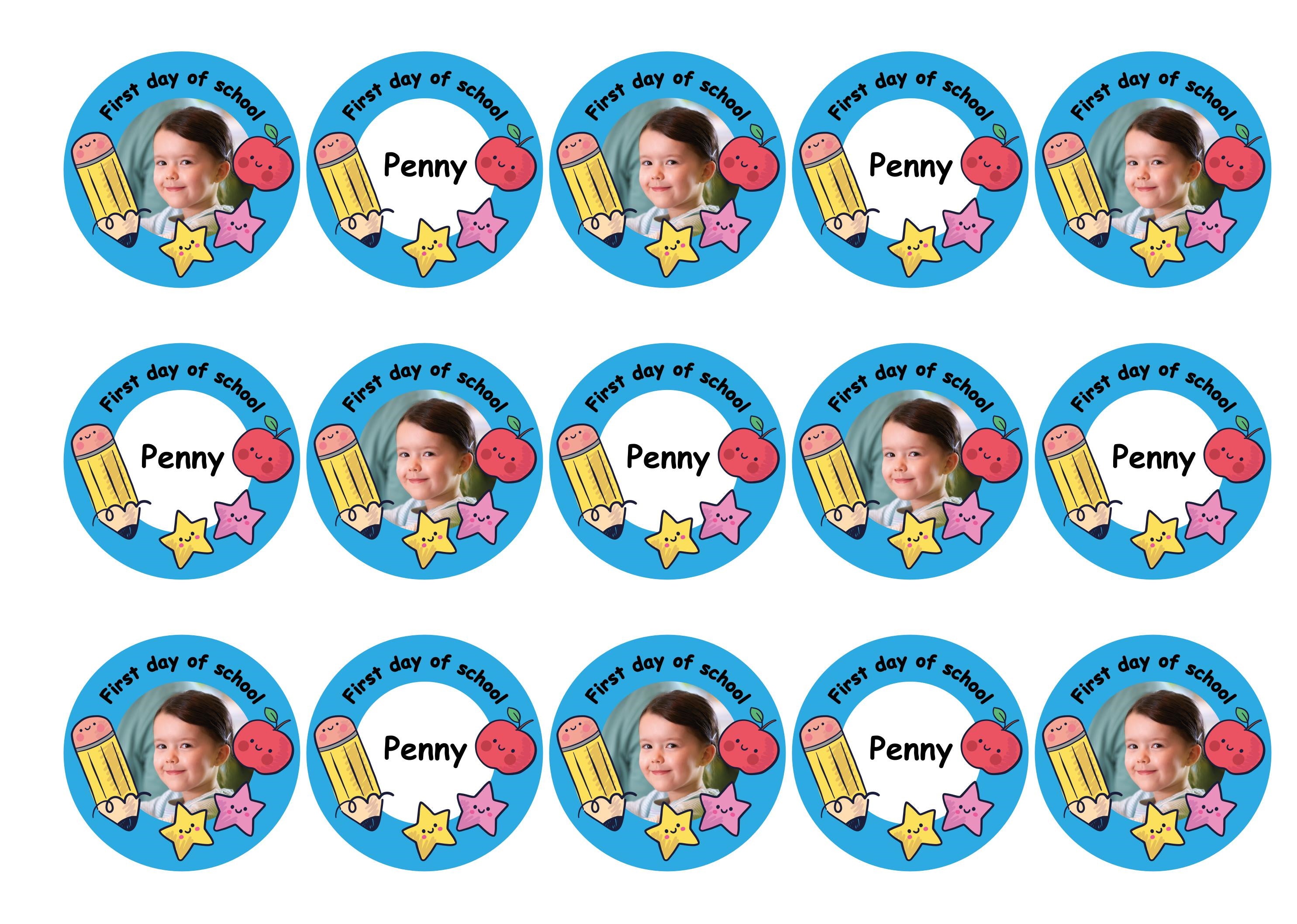 Personalised photo cupcake toppers for the First day of school