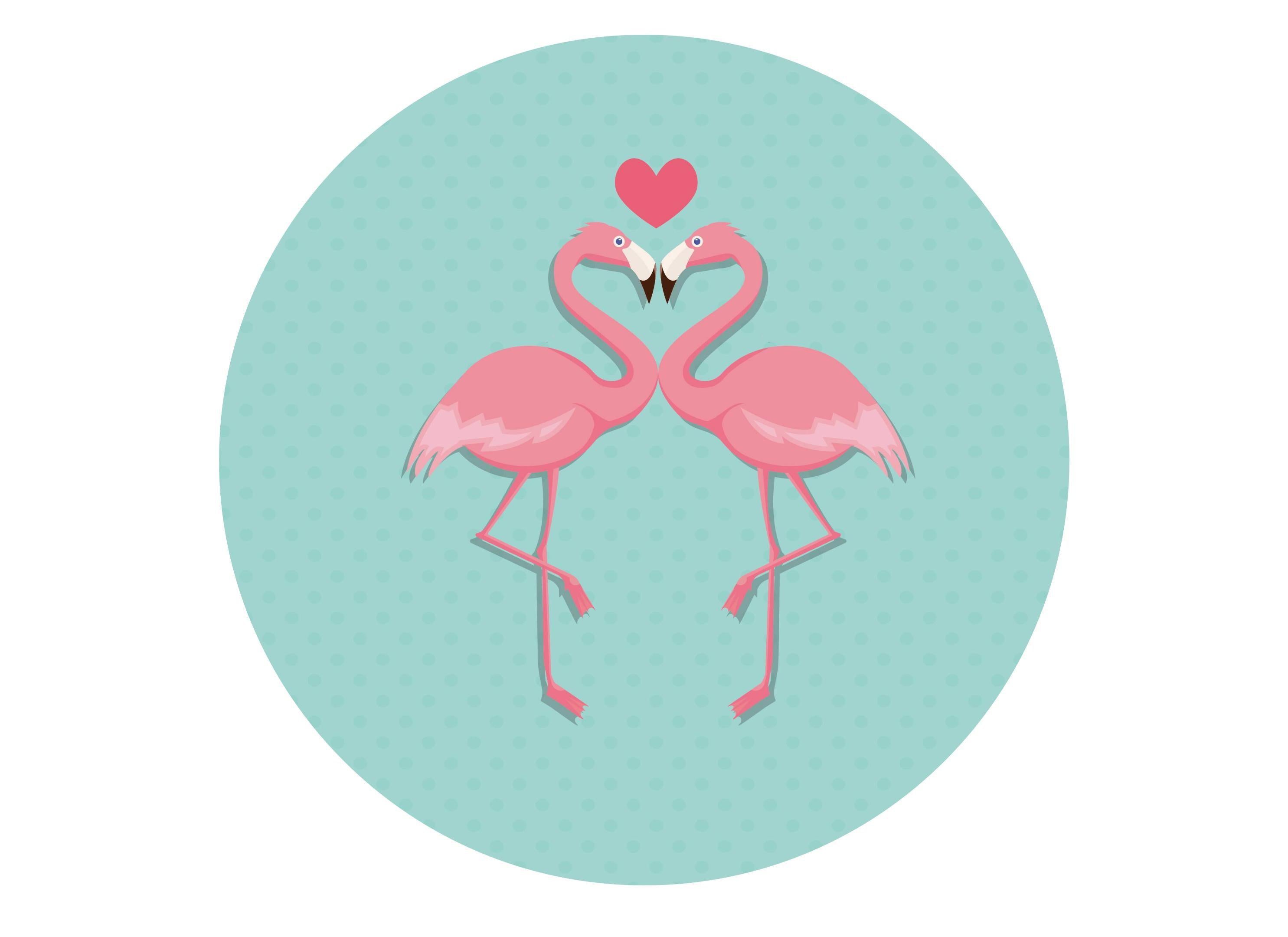 large round edible cake topper with flamingo images