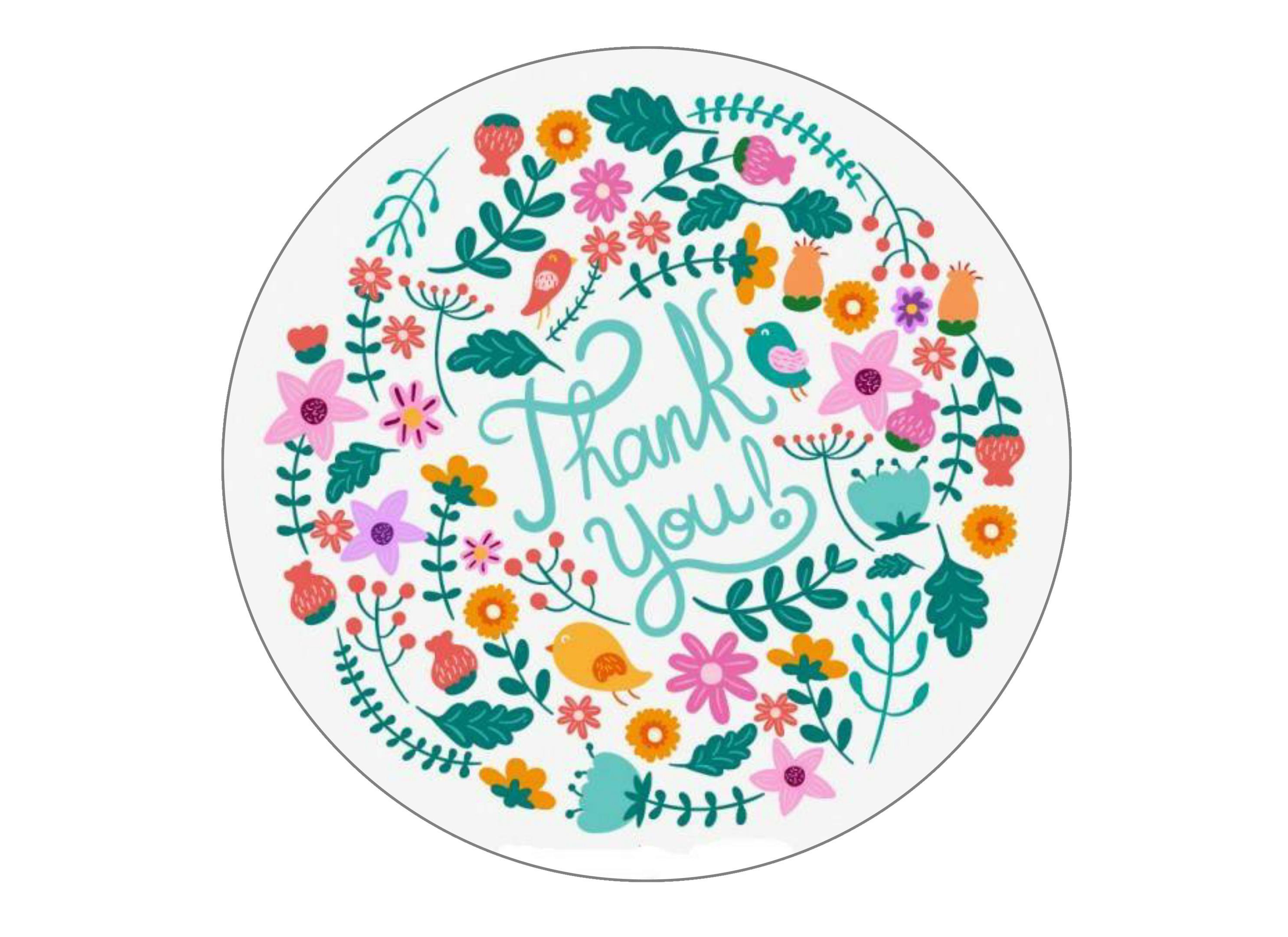 Printed edible 7.5" cake topper - Floral thank you