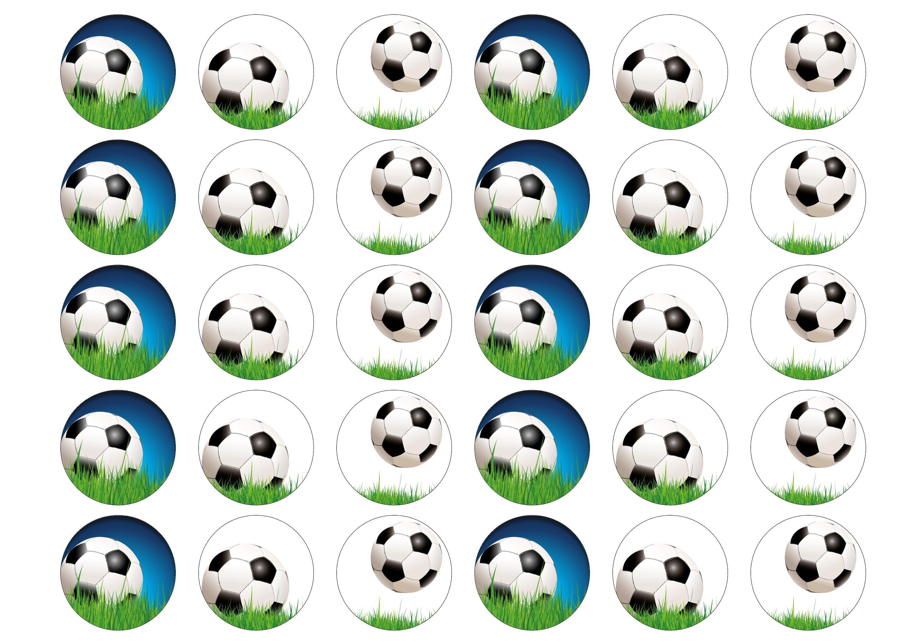 30 edible cupcake toppers with images of soccer balls