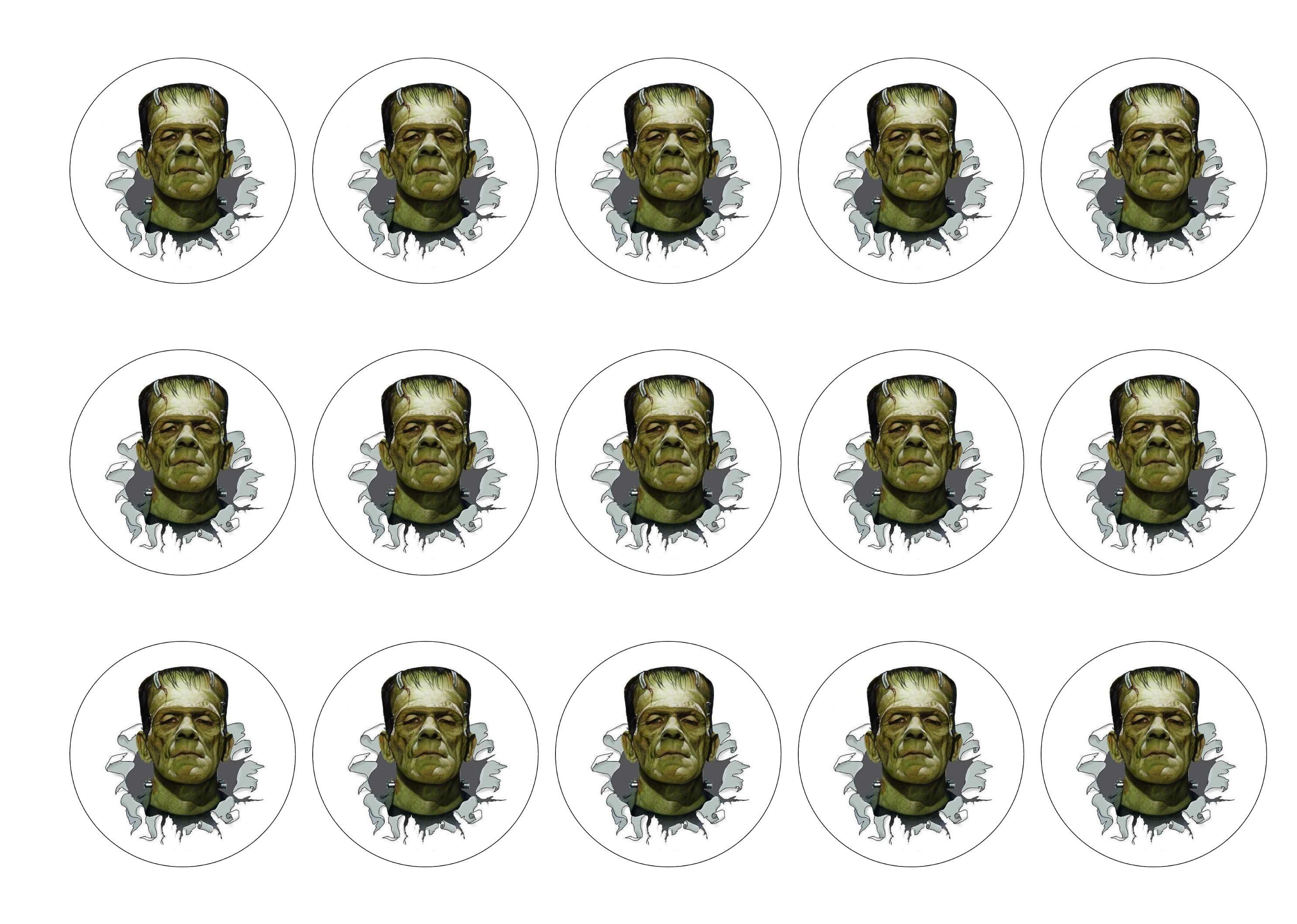 Printed edible cupcake toppers with Frankenstein