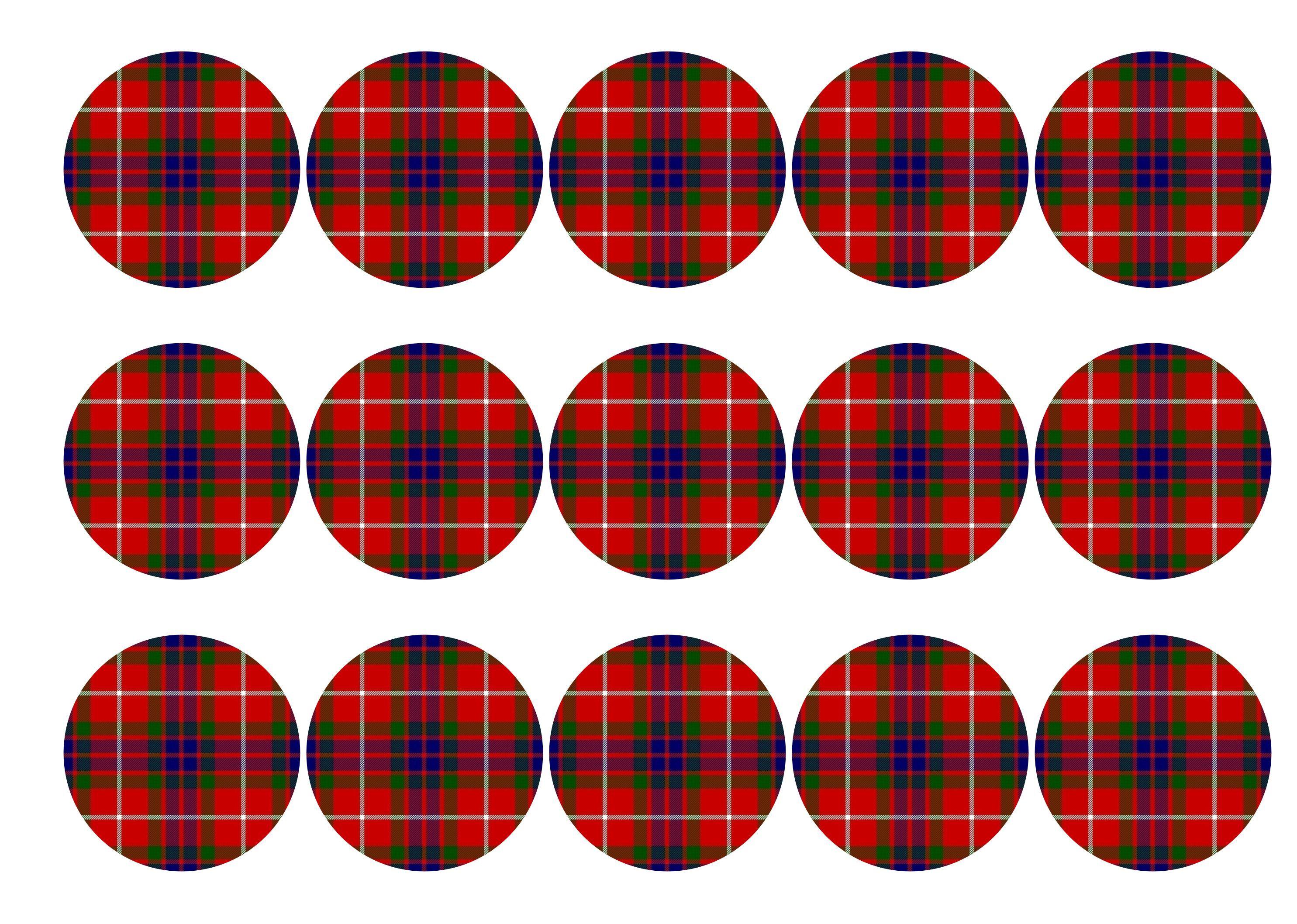 Printed edible cupcake toppers with the Fraser tartan