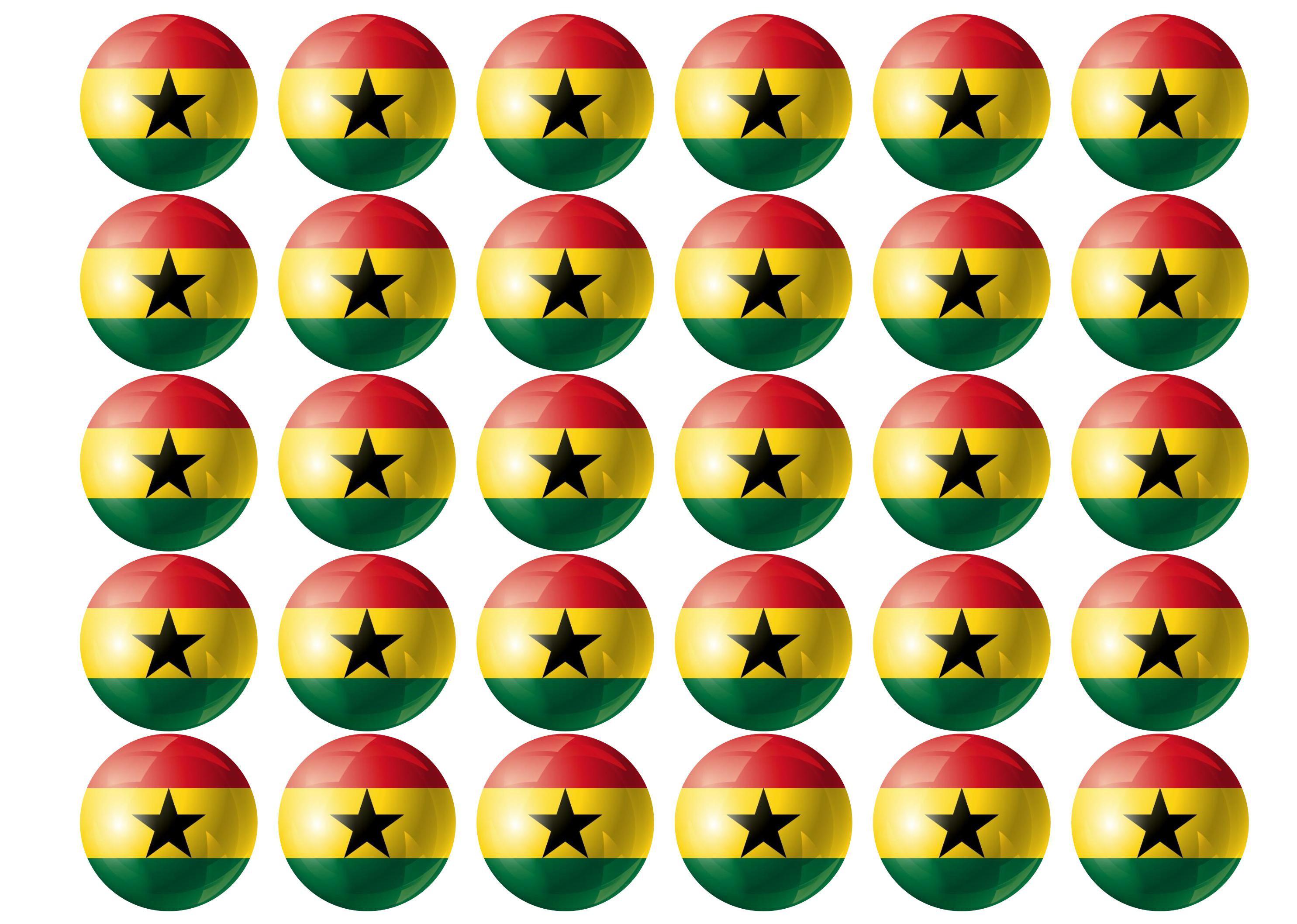 30 Edible cupcake toppers with the flag of Ghana
