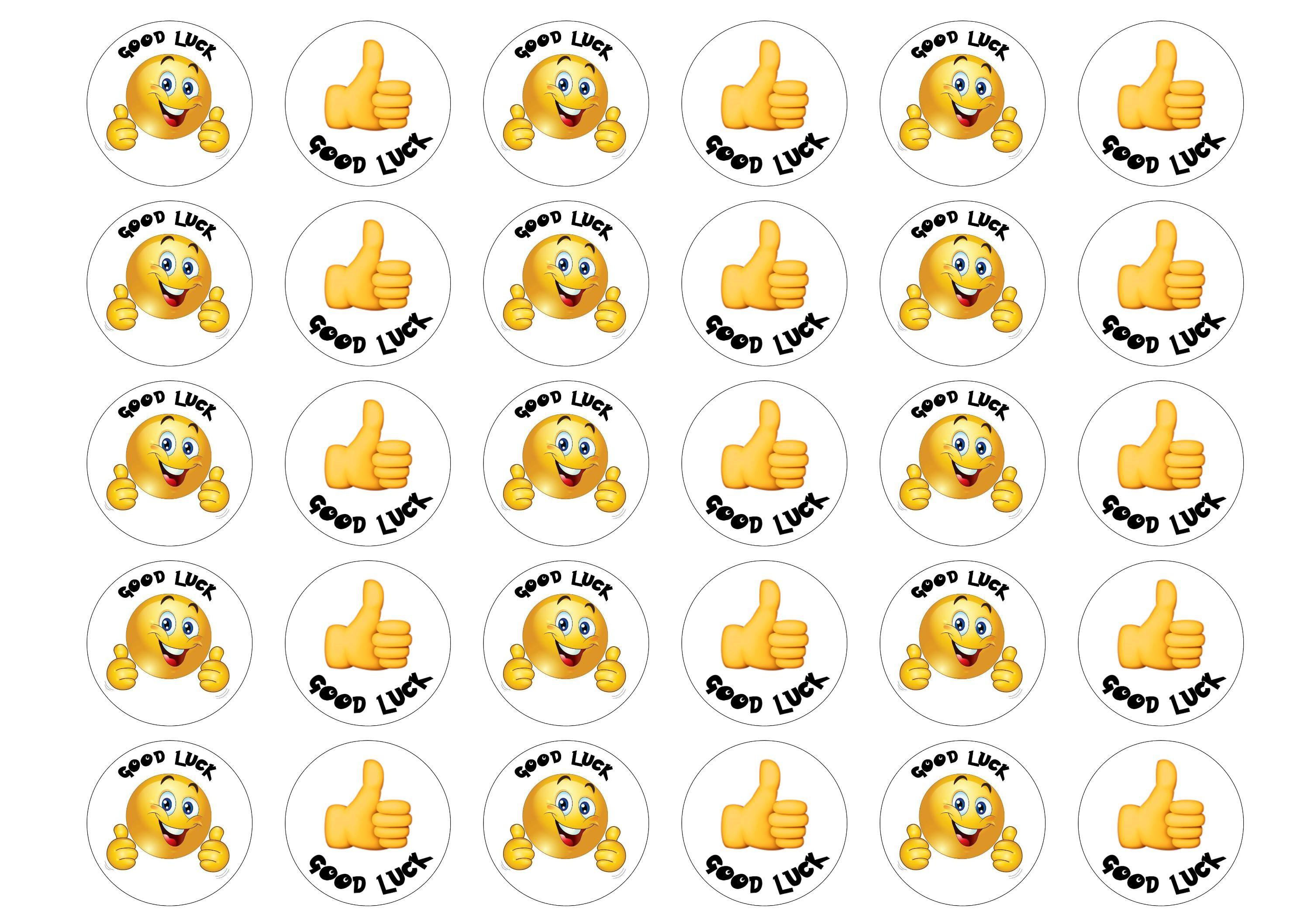 Printed edible cupcake toppers with thumbs up emojis