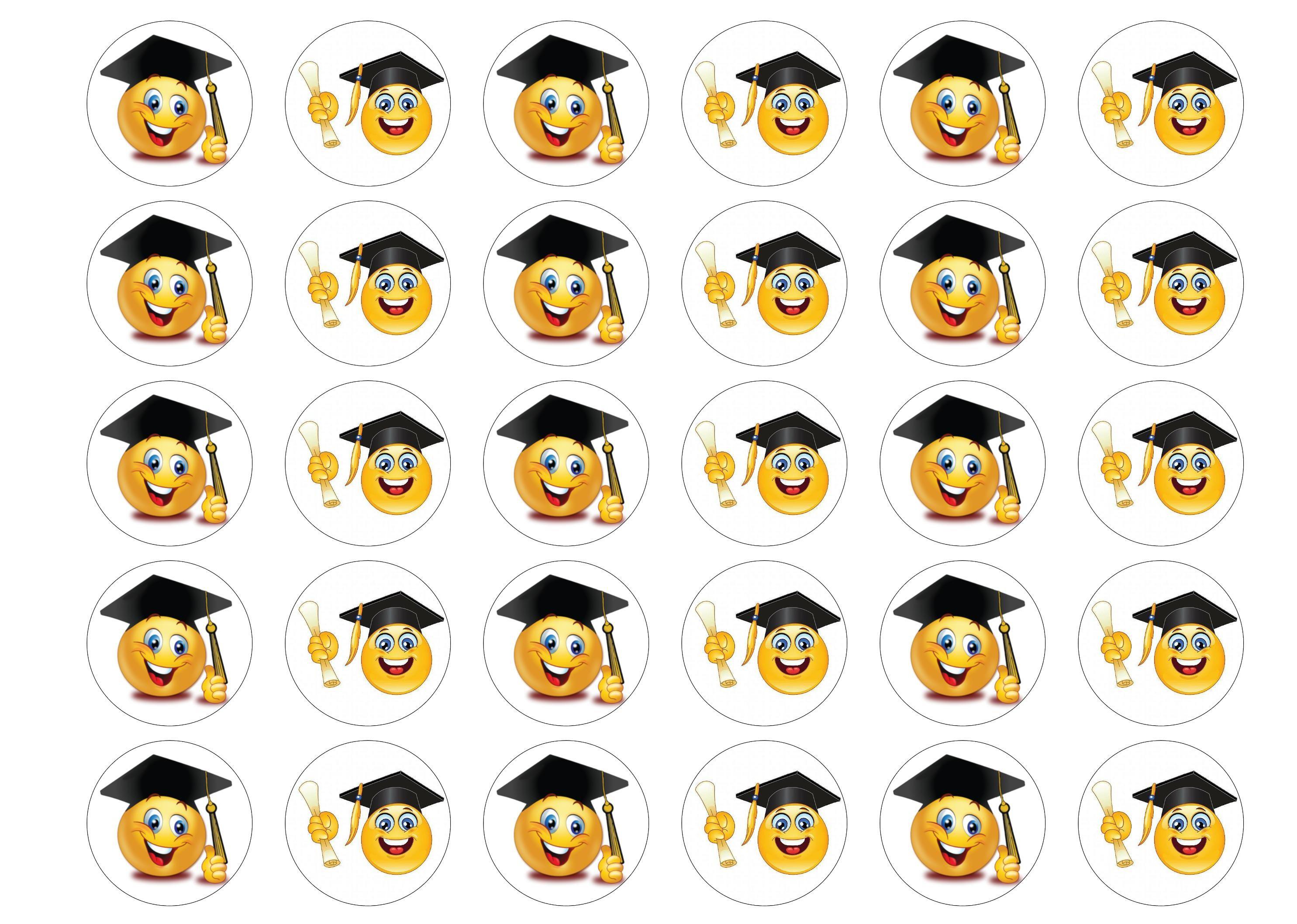 30 edible cupcake toppers with emoji images for graduation