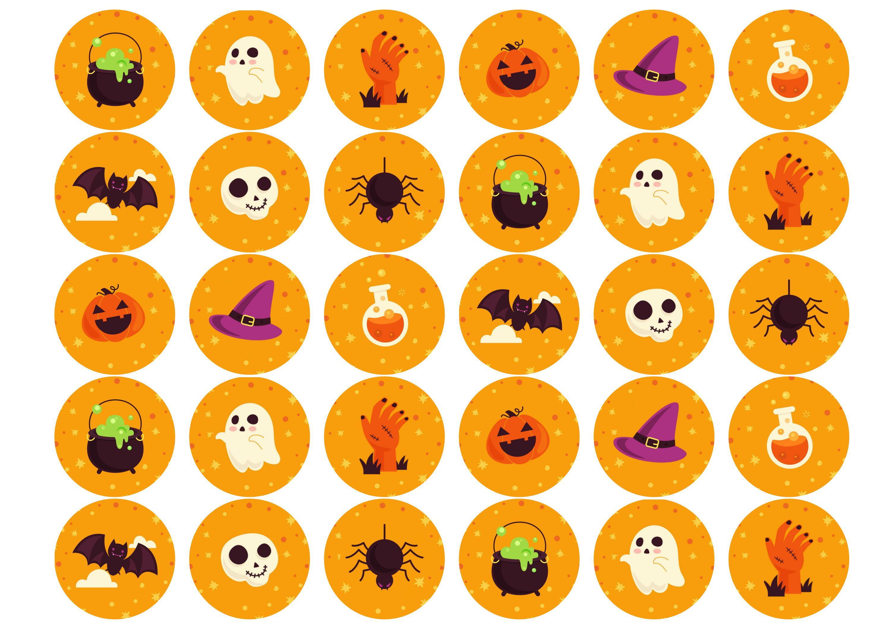 30 edible printed cupcake toppers with orange halloween images