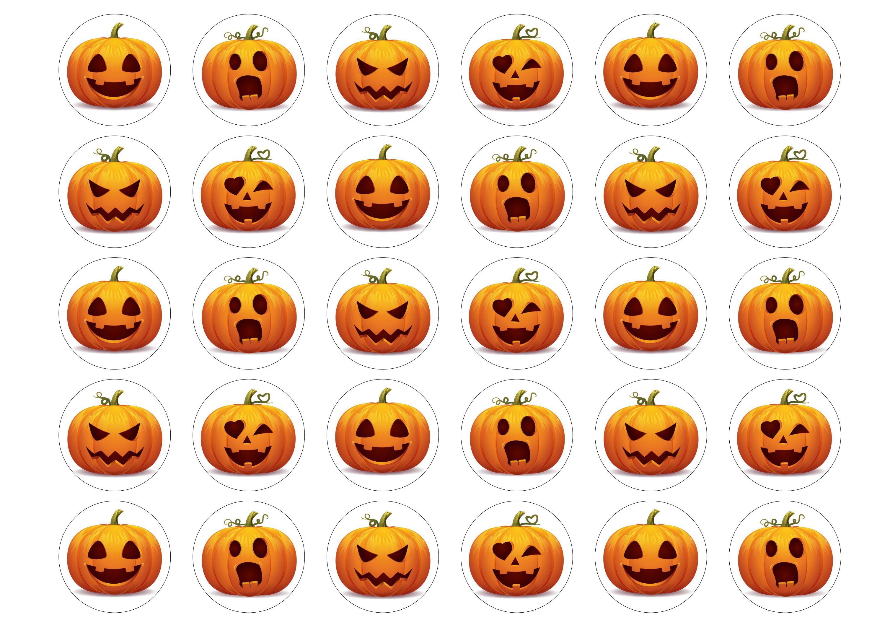 30 edible printed cupcake toppers with halloween pumpkin faces