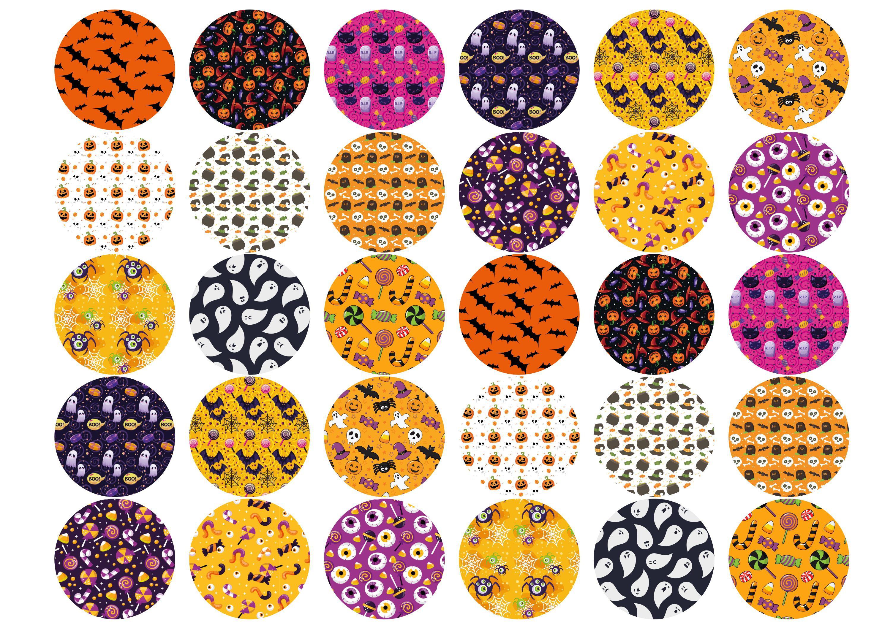 30 printed cupcake toppers with Halloween patterns