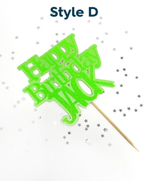 Happy Birthday Cake Topper with name in lime green