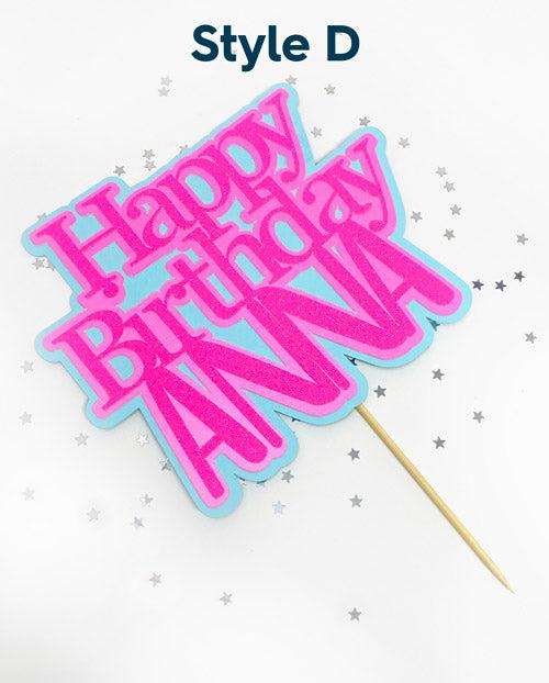 Personalised triple layer Happy Birthday Cake Topper in hot pink and blue