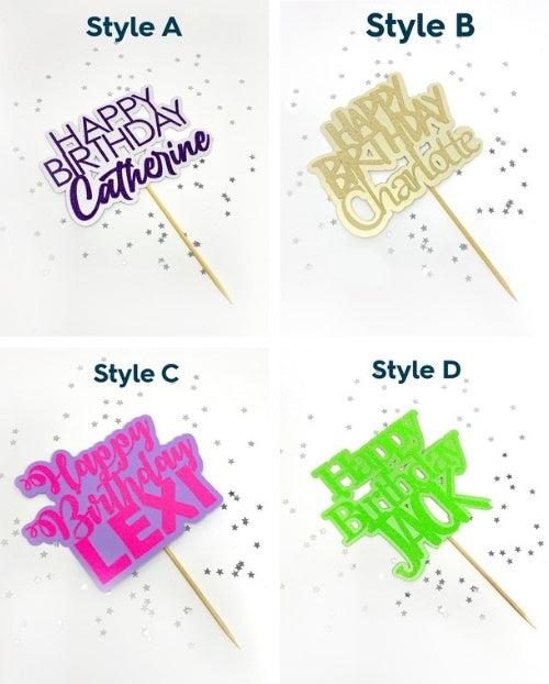 2 layer personalised Birthday Cake Toppers in glitter and pearlescent card