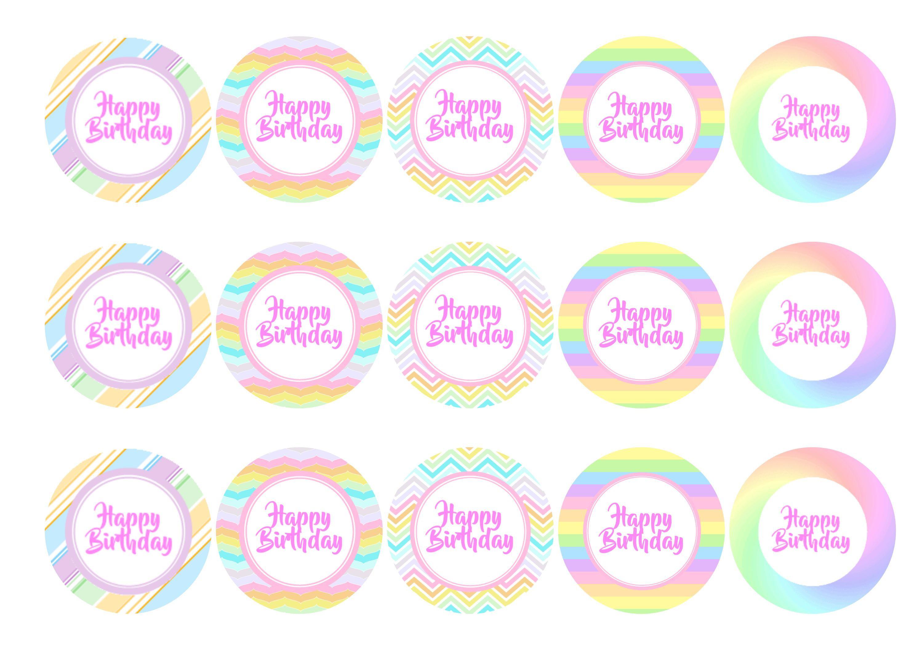 Printed edible cupcake toppers with rainbow pastel colours