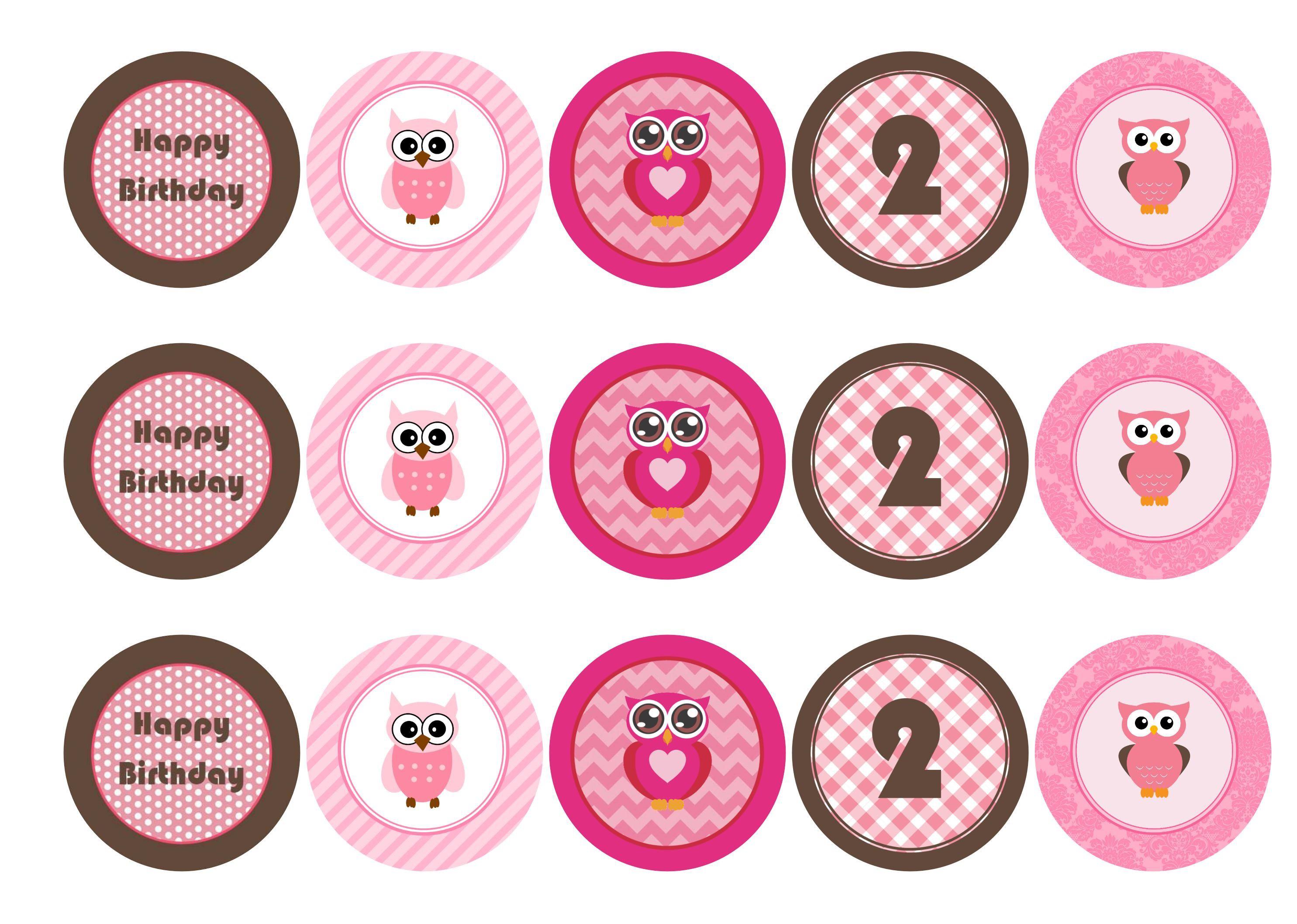 Printed edible cupcake toppers with pink owls