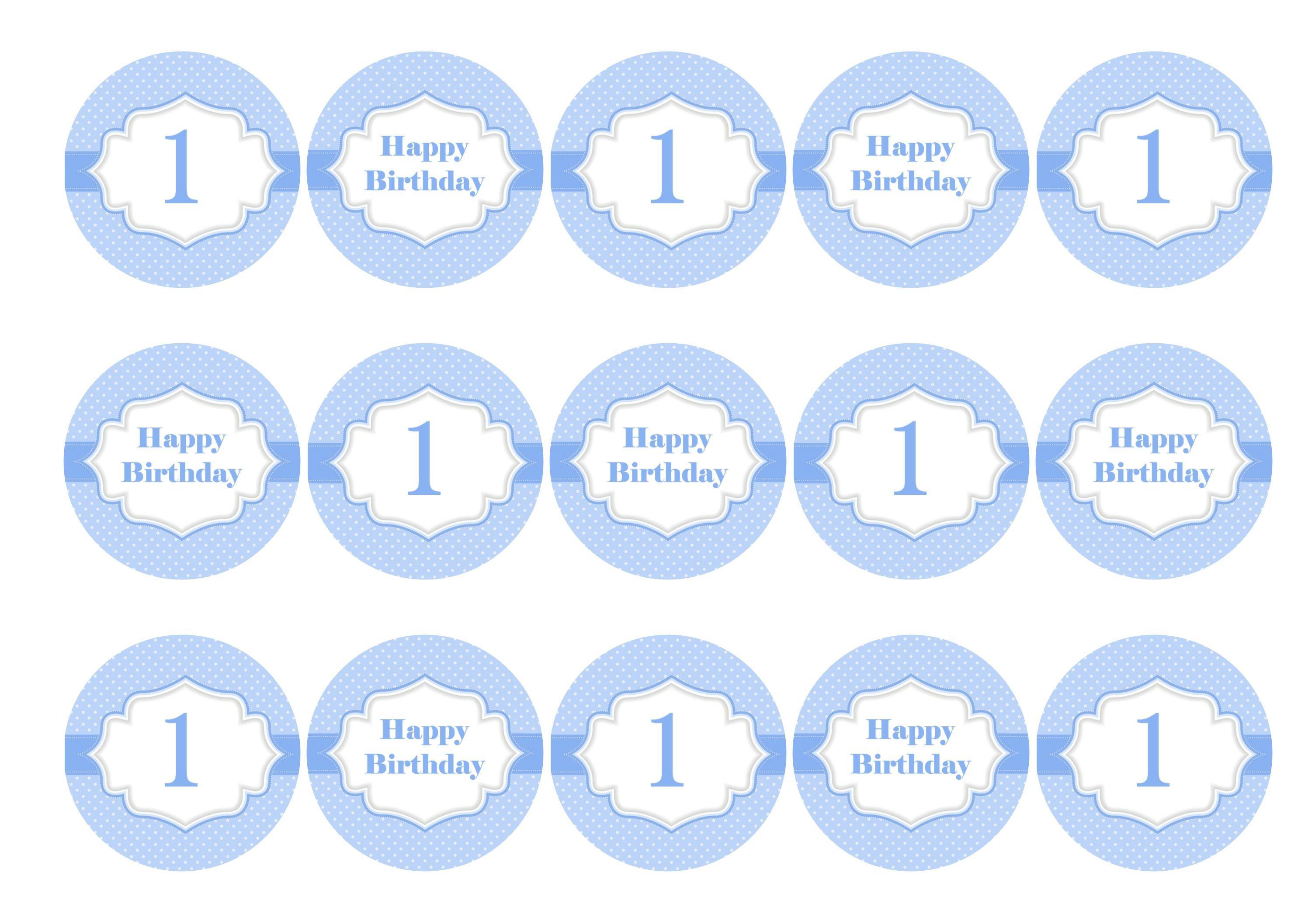 Printed cupcake toppers for a first birthday - blue for a boy