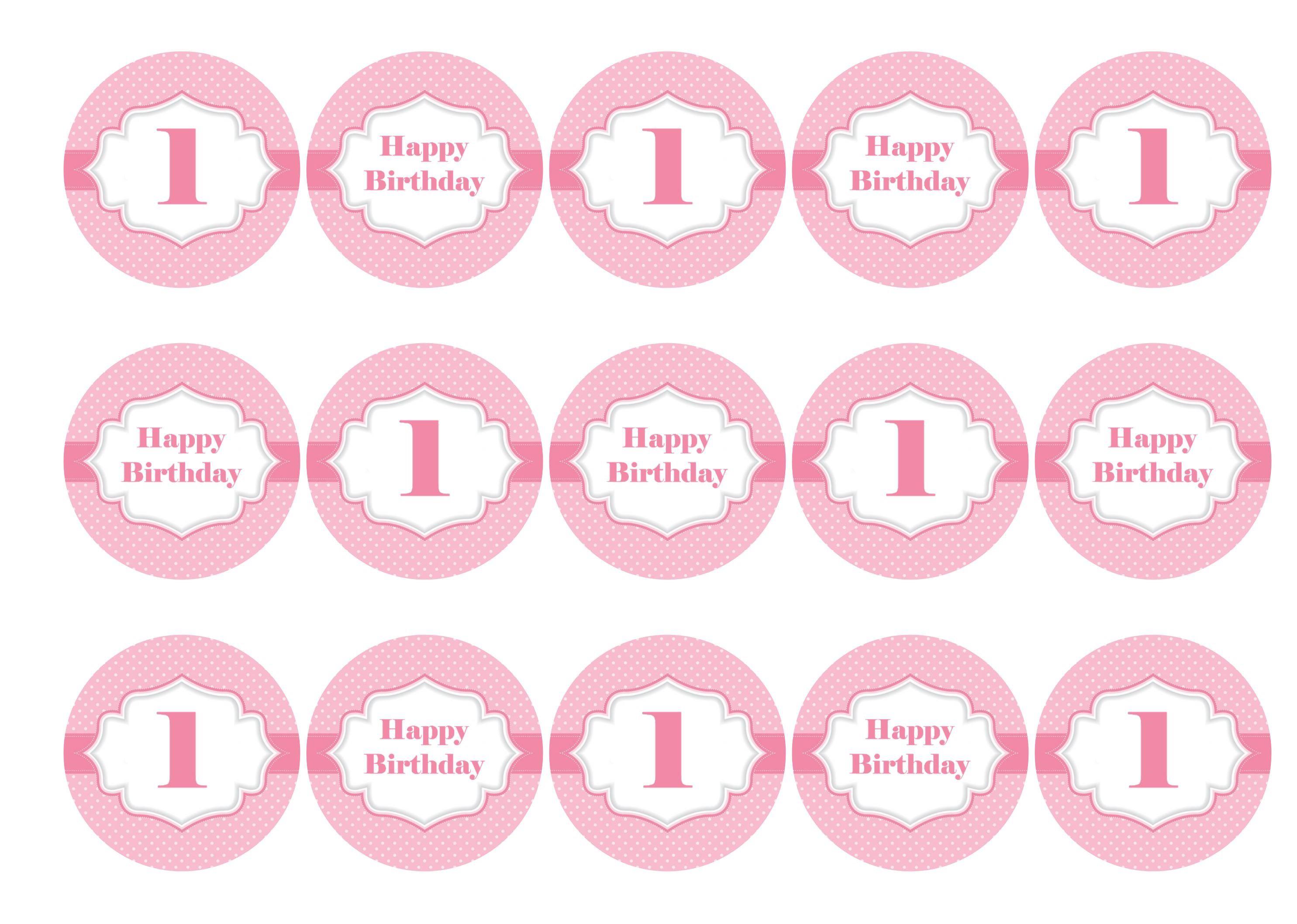 Printed cupcake toppers for a first birthday - pink