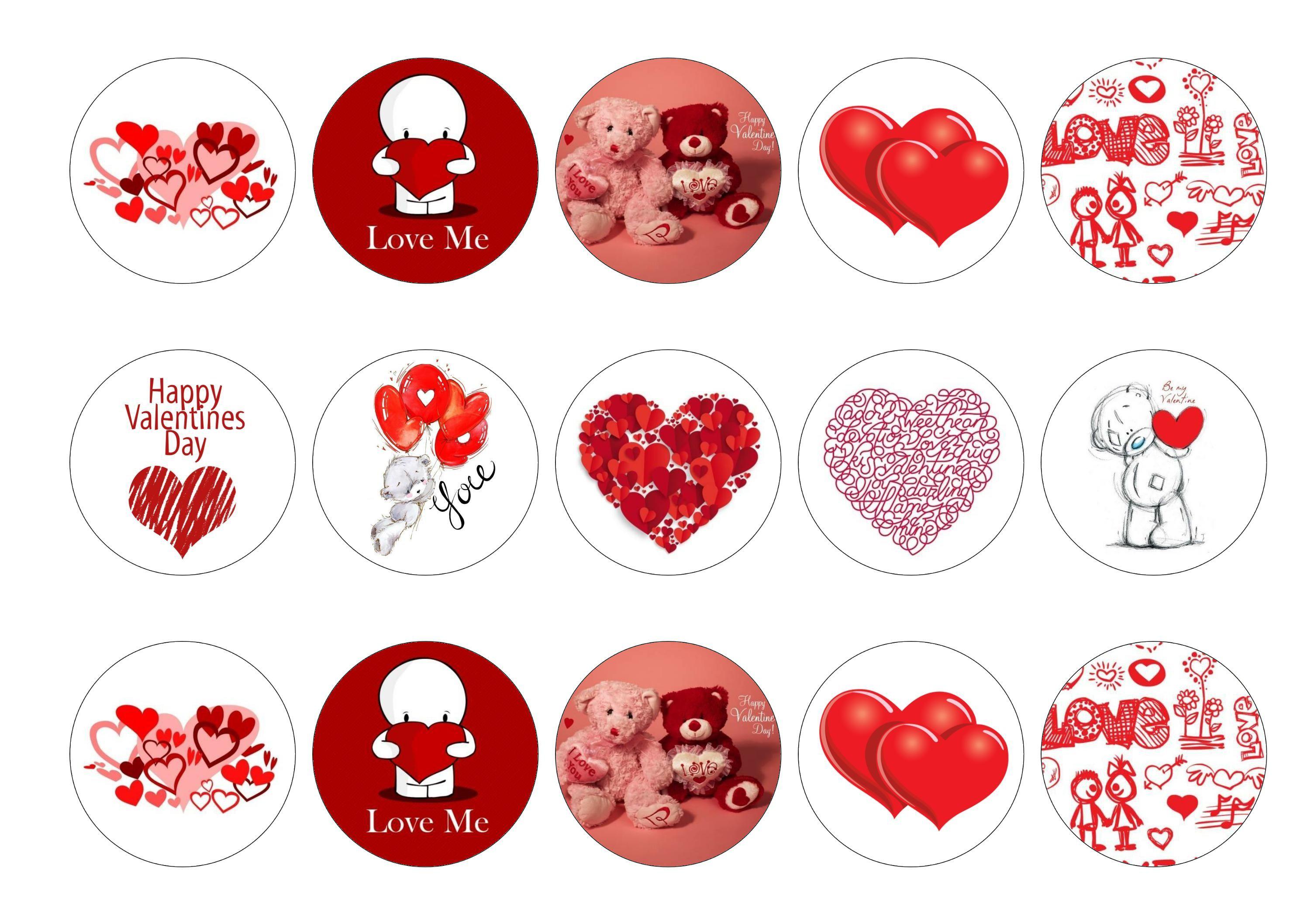 Printed edible cupcake toppers for Valentines day