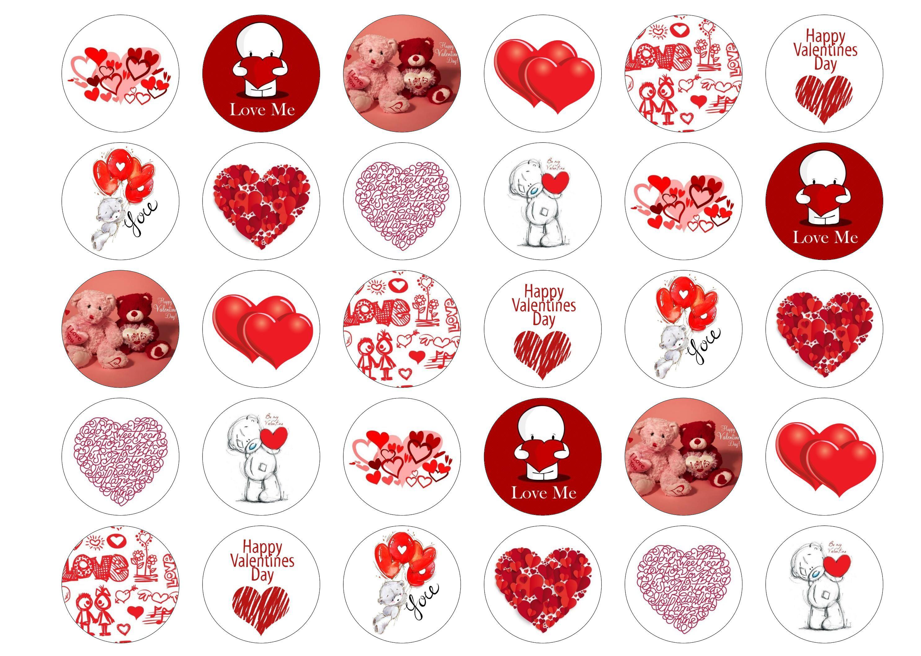Printed edible cupcake toppers for Valentines day