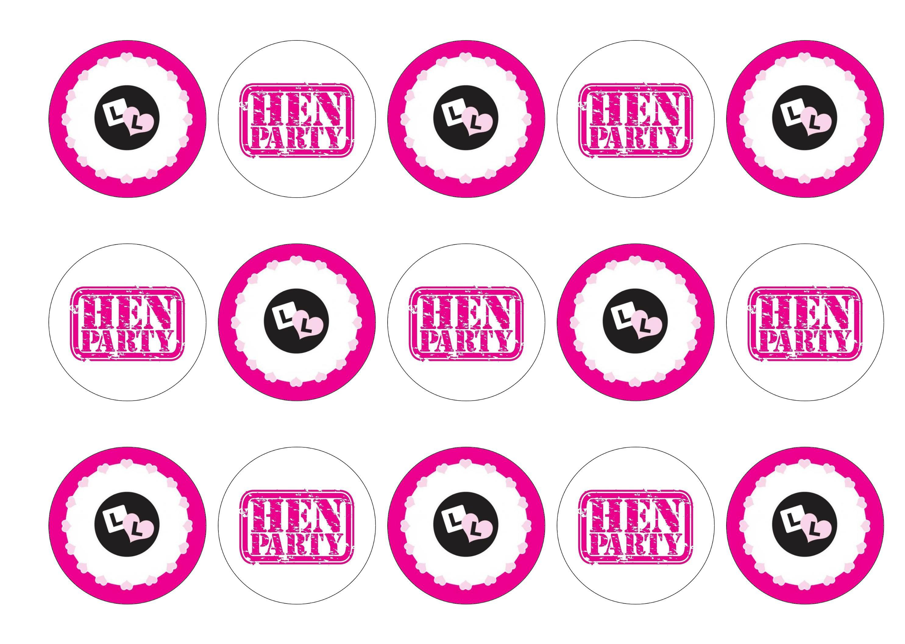 Printed edible cupcake toppers with hen party L Plate design