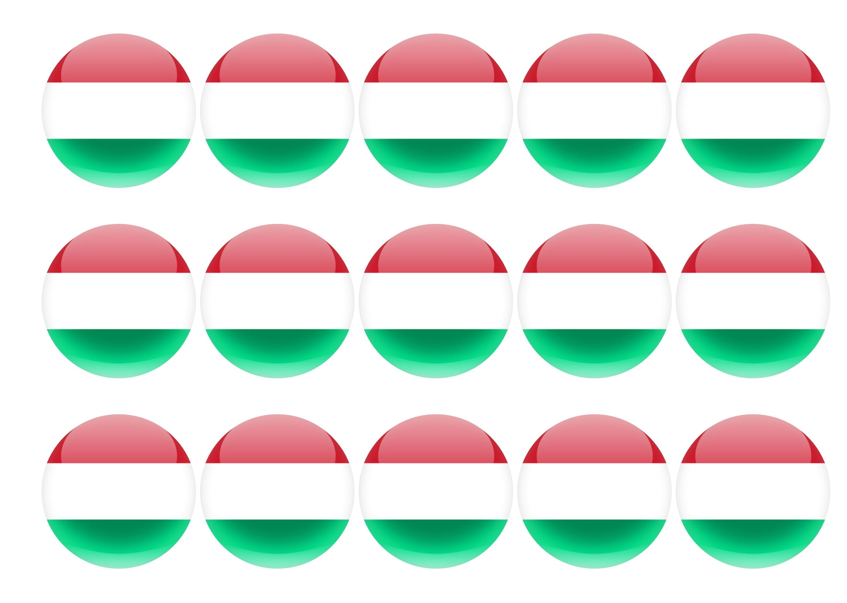 15 printed cupcake toppers with the Hungarian Flag perfect for Euros 2021