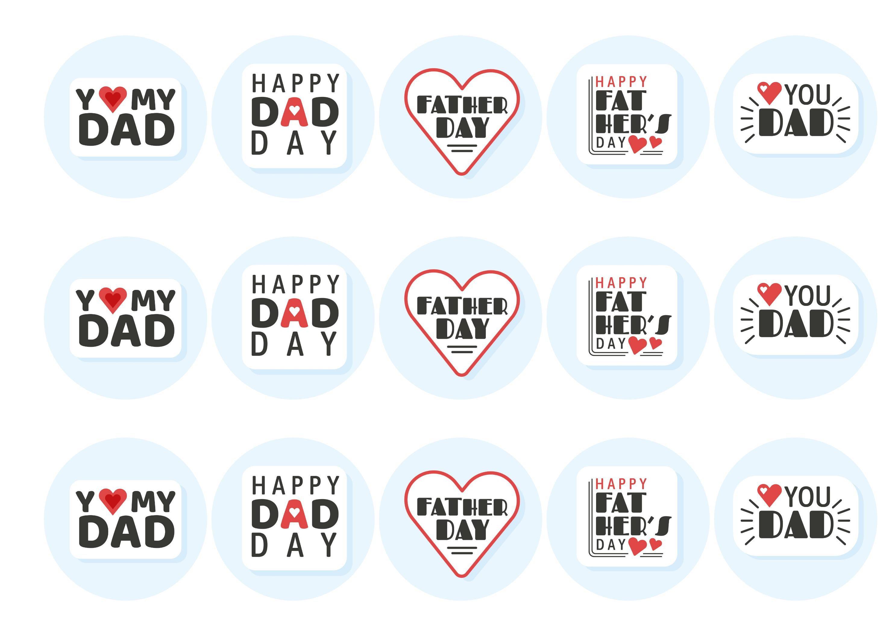 15 printed toppers with retro I heart dad designs