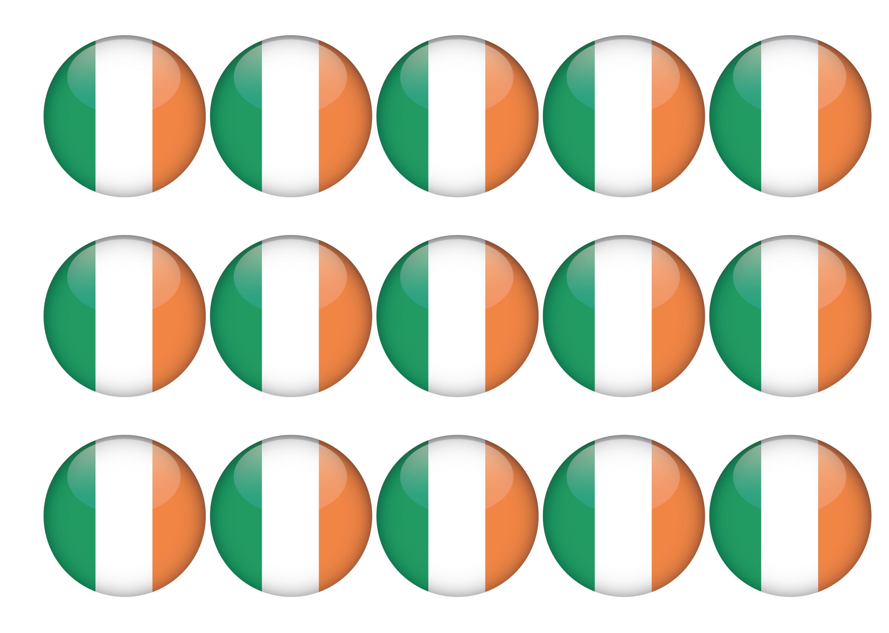 15 cupcake toppers with the Ireland flag