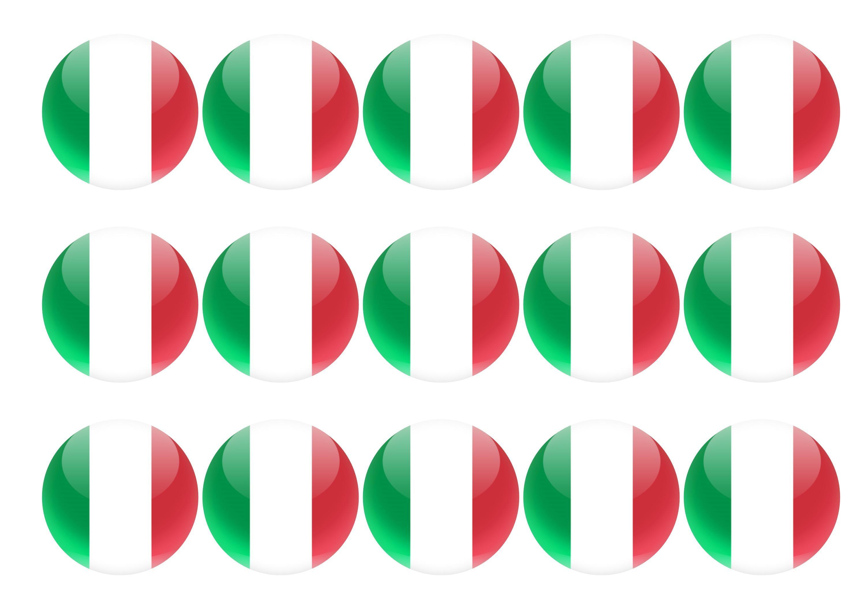 15 printed cupcake toppers with the Italy Flag