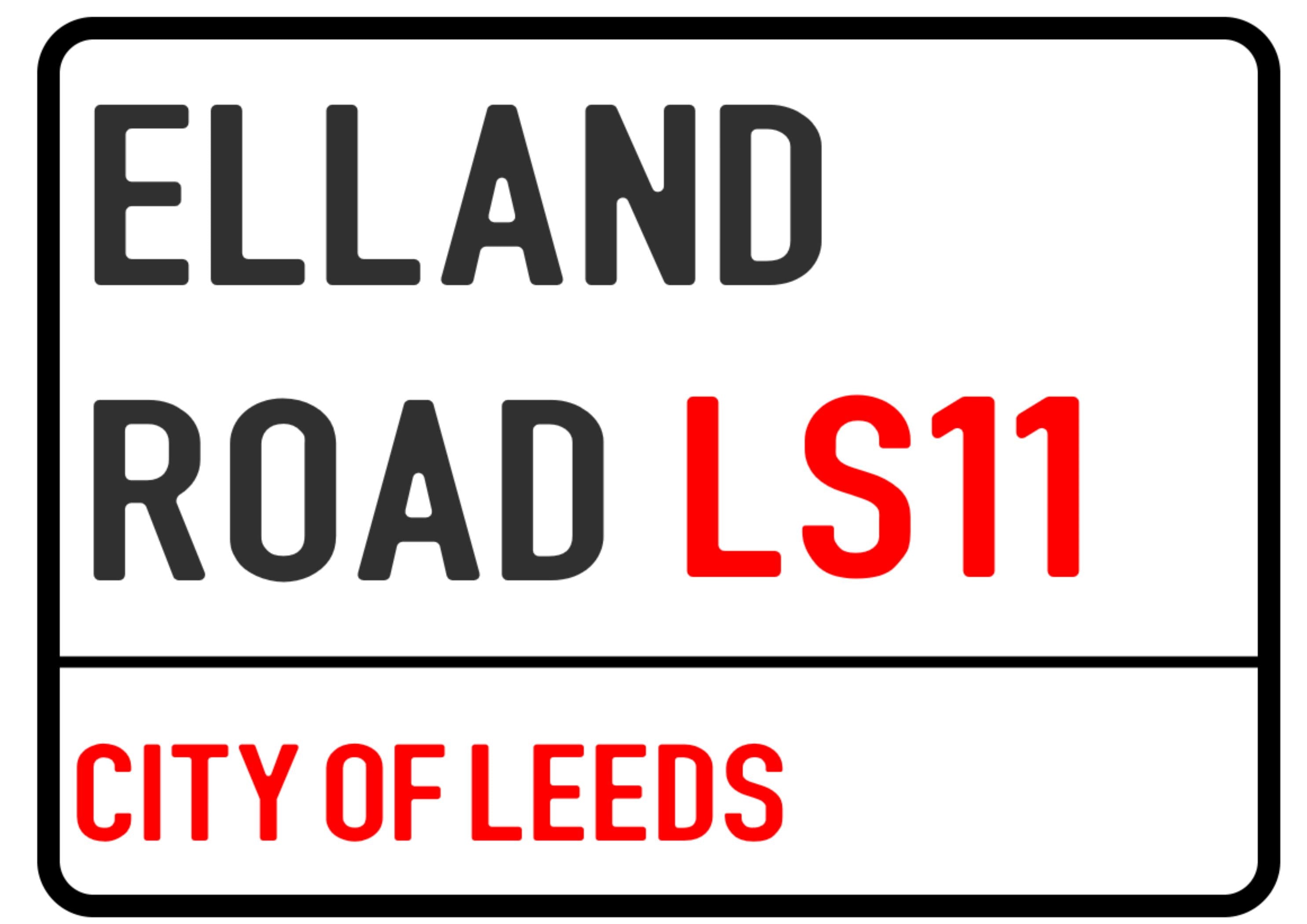 A4 cake topper with the Leeds Football Club Street Sign design for Elland Road