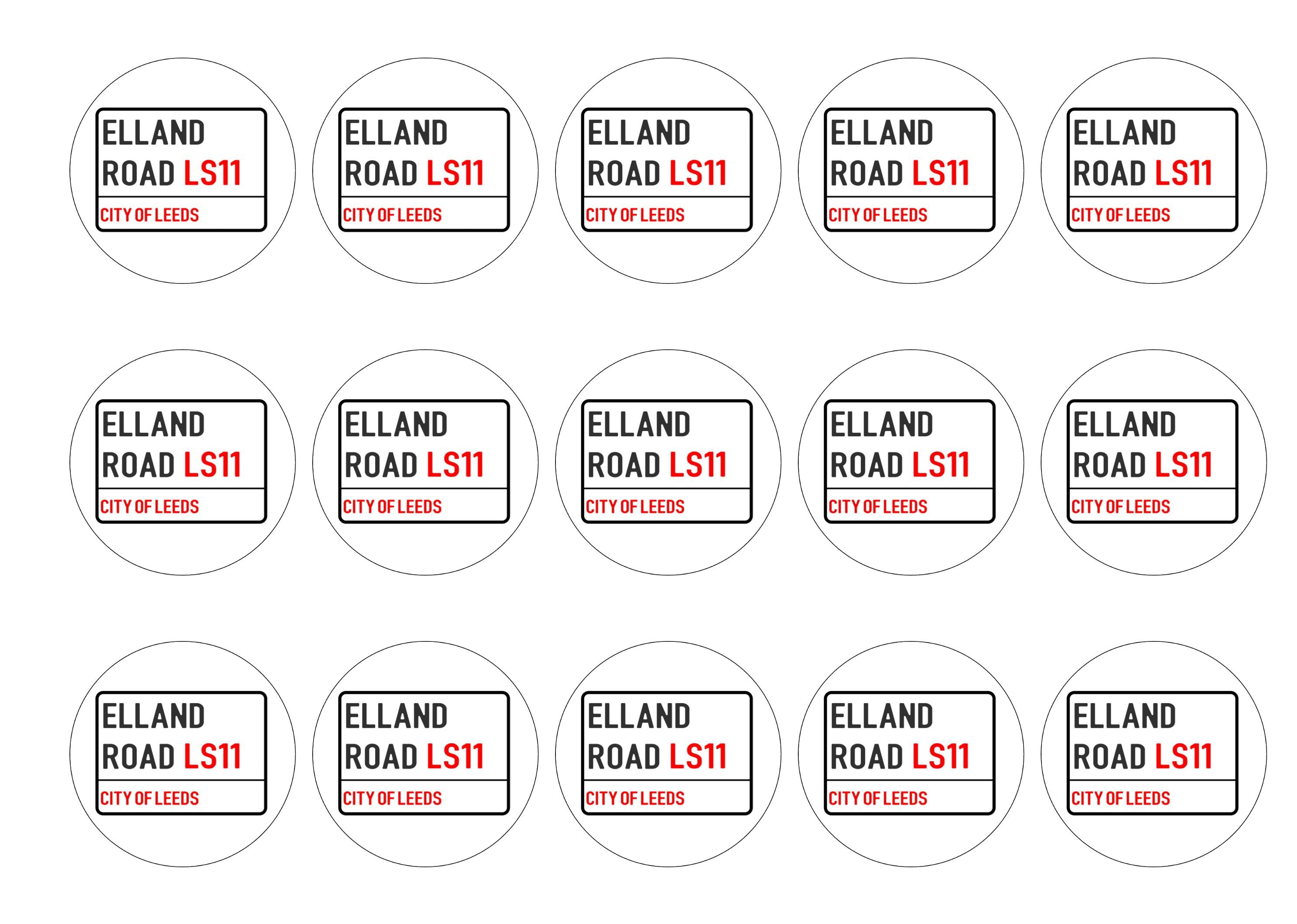 15 printed cake toppers with the Leeds Football Club Street Sign design for Elland Road