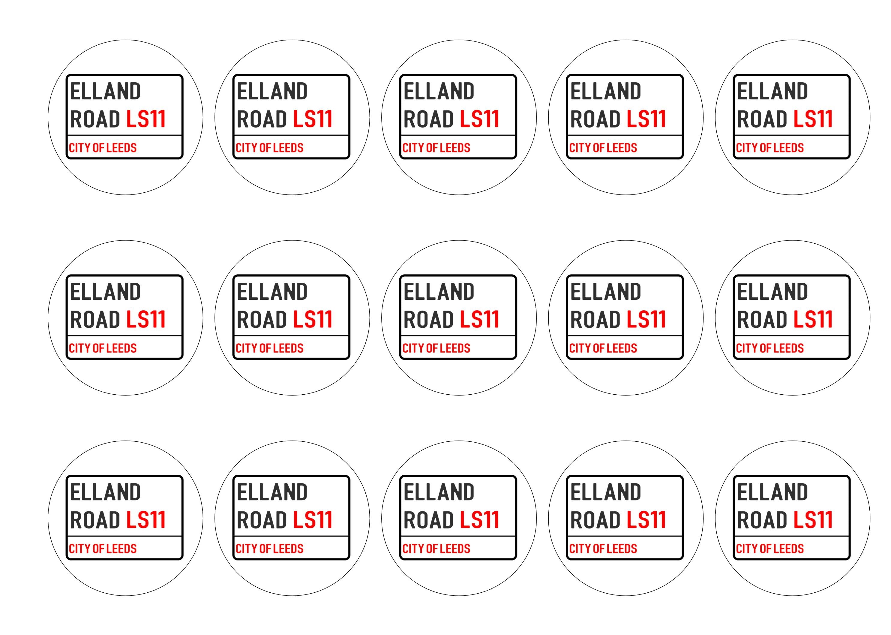 15 printed cake toppers with the Leeds Football Club Street Sign design for Elland Road