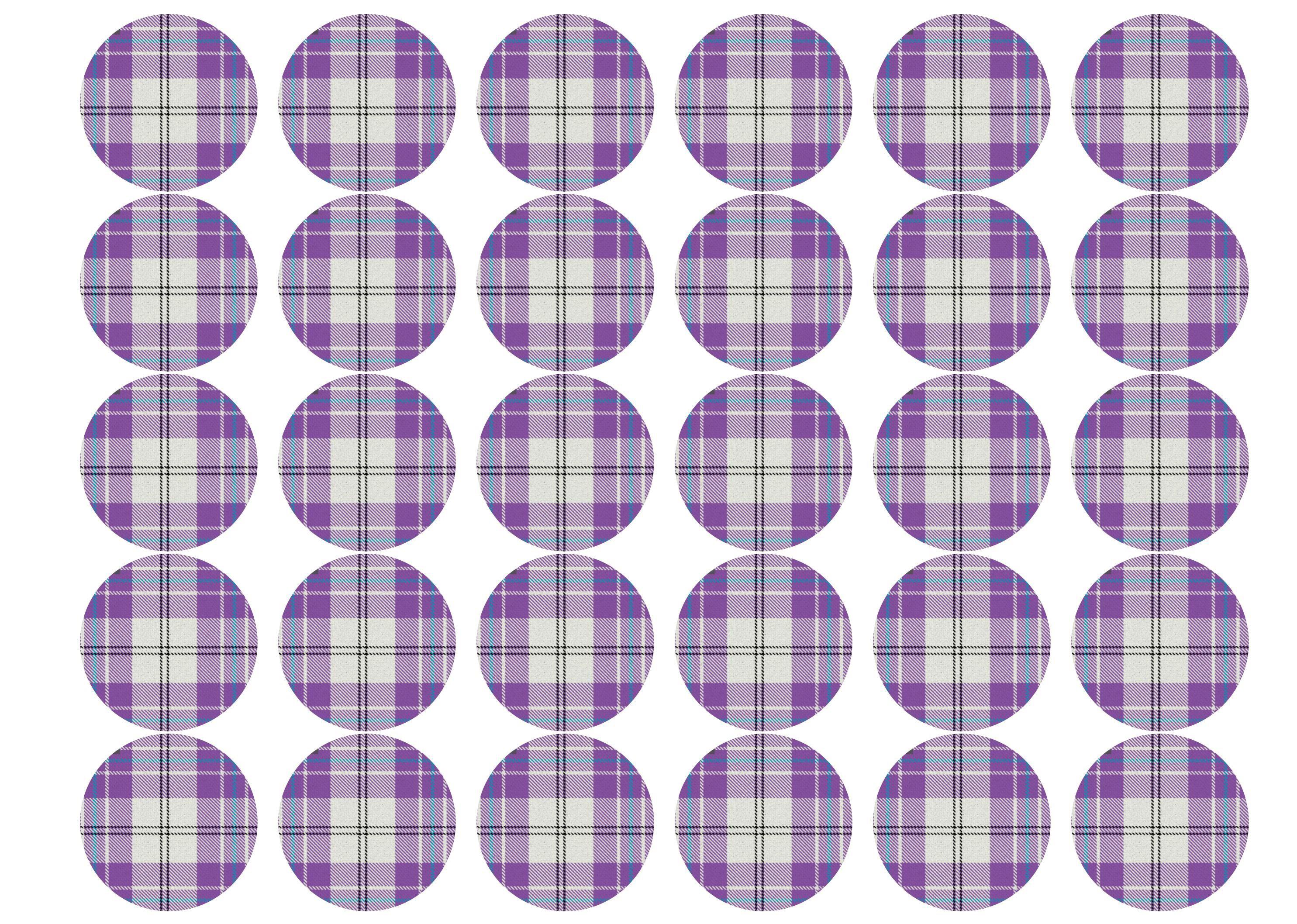 Printed edible cupcake toppers with light purple tartan