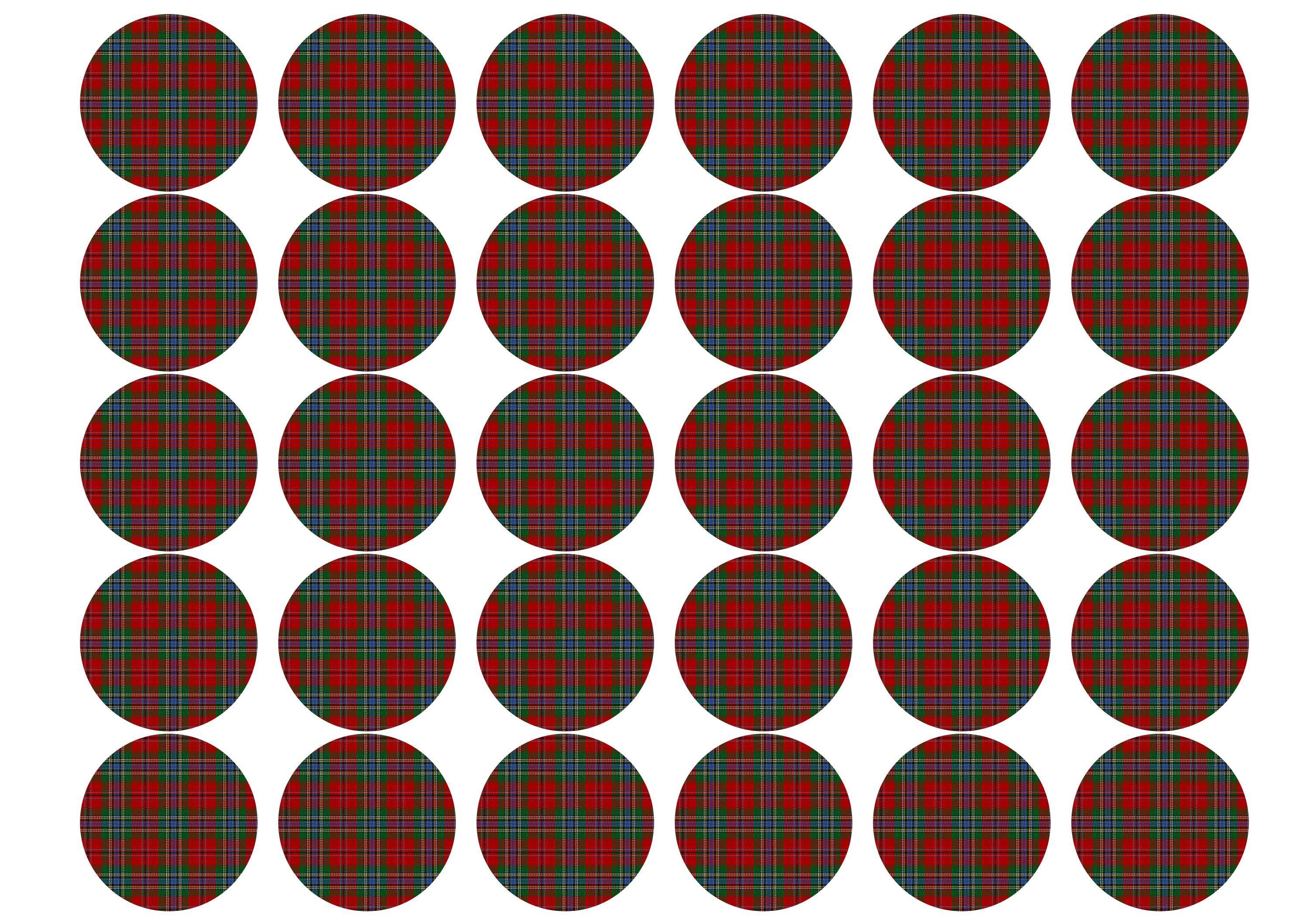 Printed edible cupcake toppers with MacLean tartan