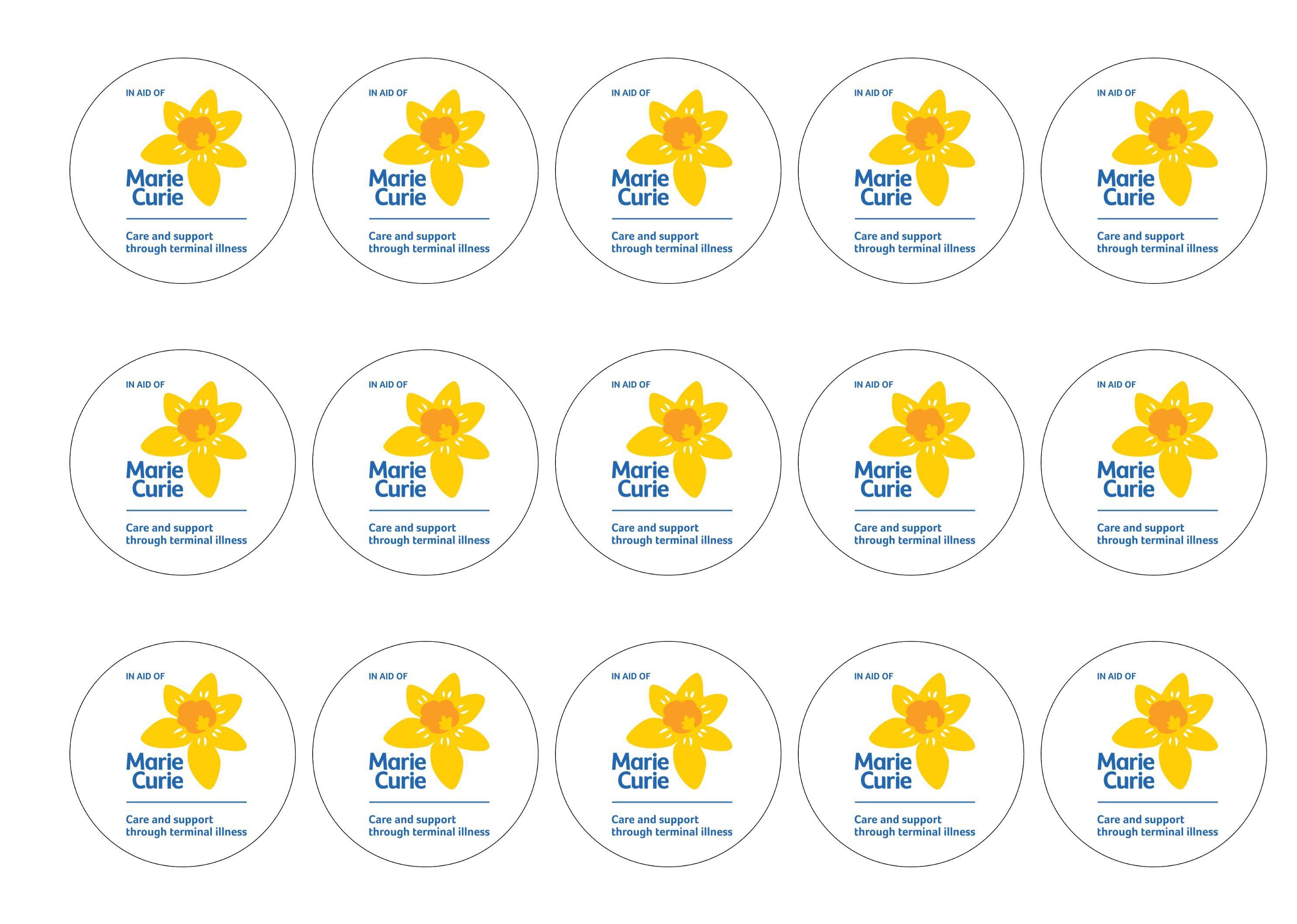 Printed edible charity cupcake and cake toppers to help raise funding for Marie Curie