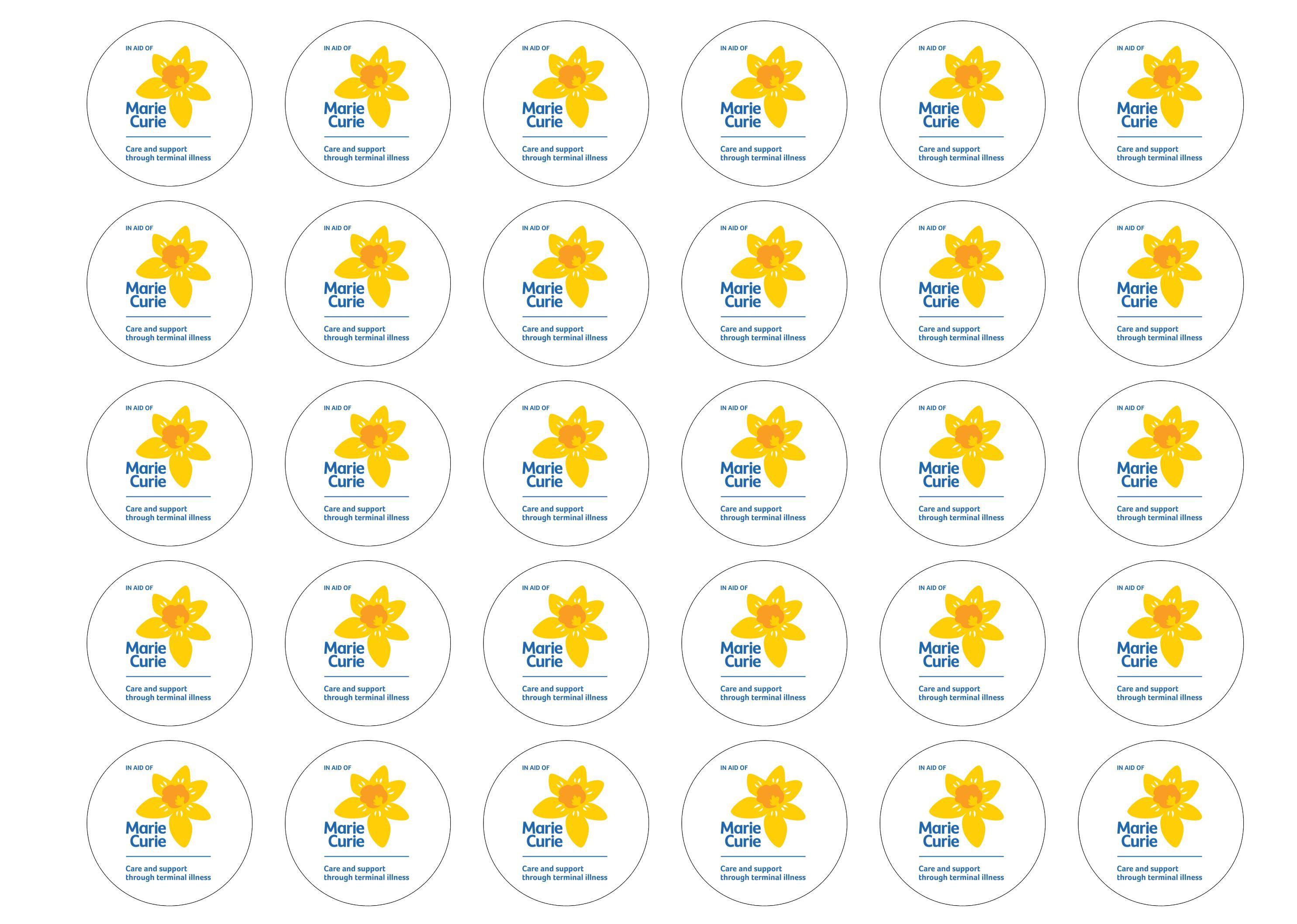 Printed edible charity cupcake and cake toppers to help raise funding for Marie Curie