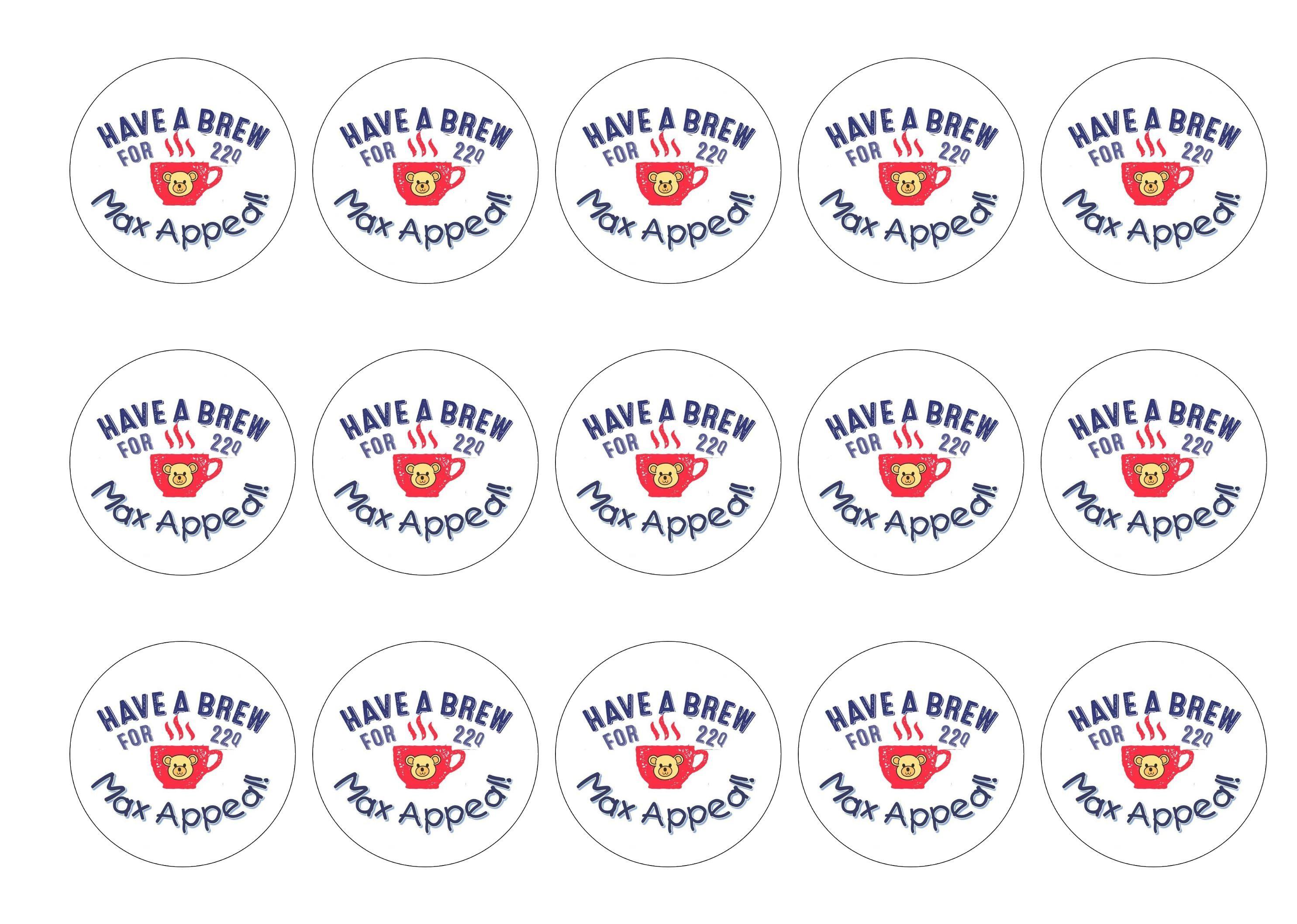 15 printed cupcake toppers for the charity Max Appeal