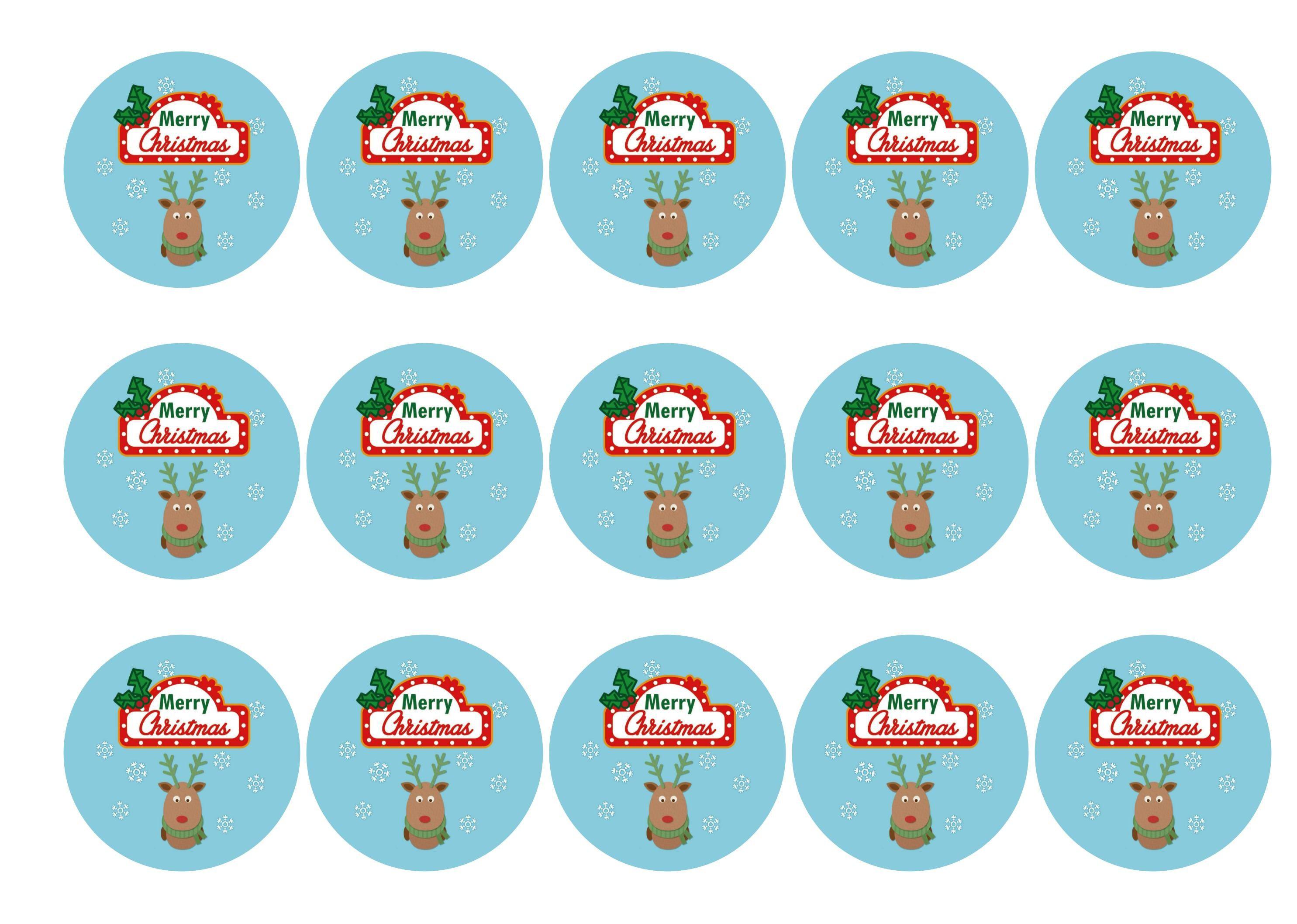 12 Christmas cupcake toppers, icing or rice paper - Santa's reindeer