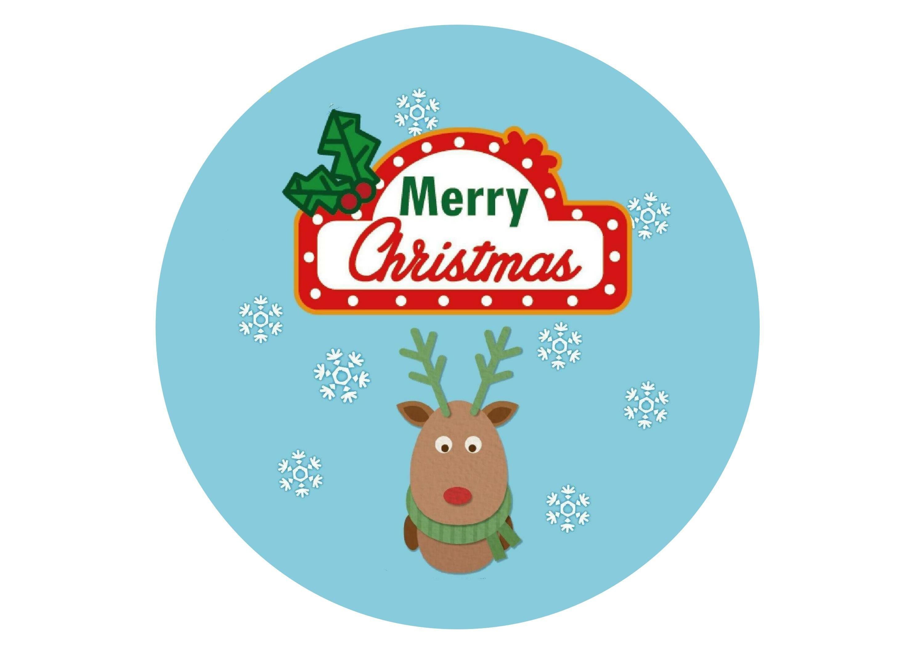 12 Christmas cake topper, icing or rice paper - Santa's reindeer