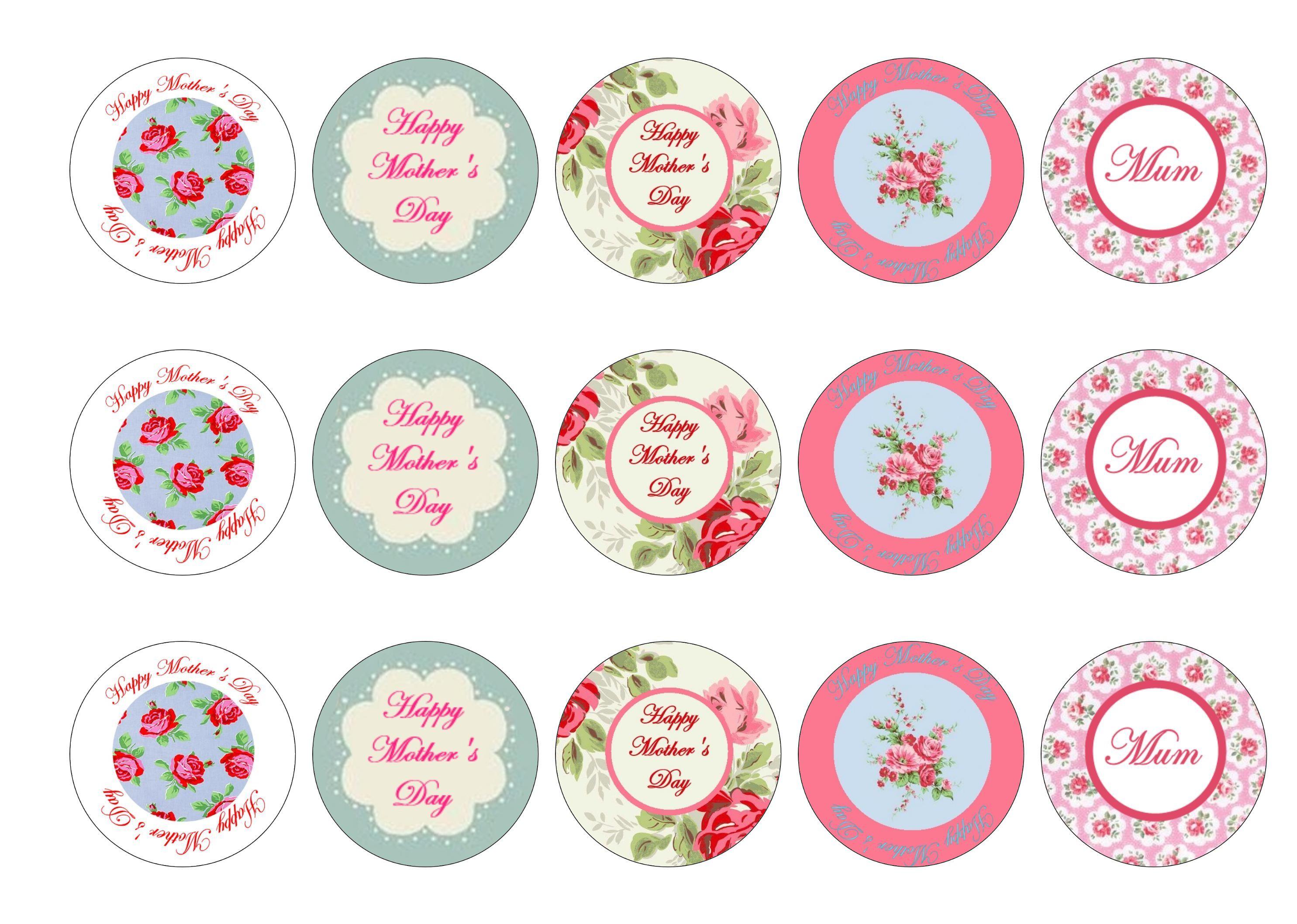 Printed edible cupcake toppers for Mother's Day