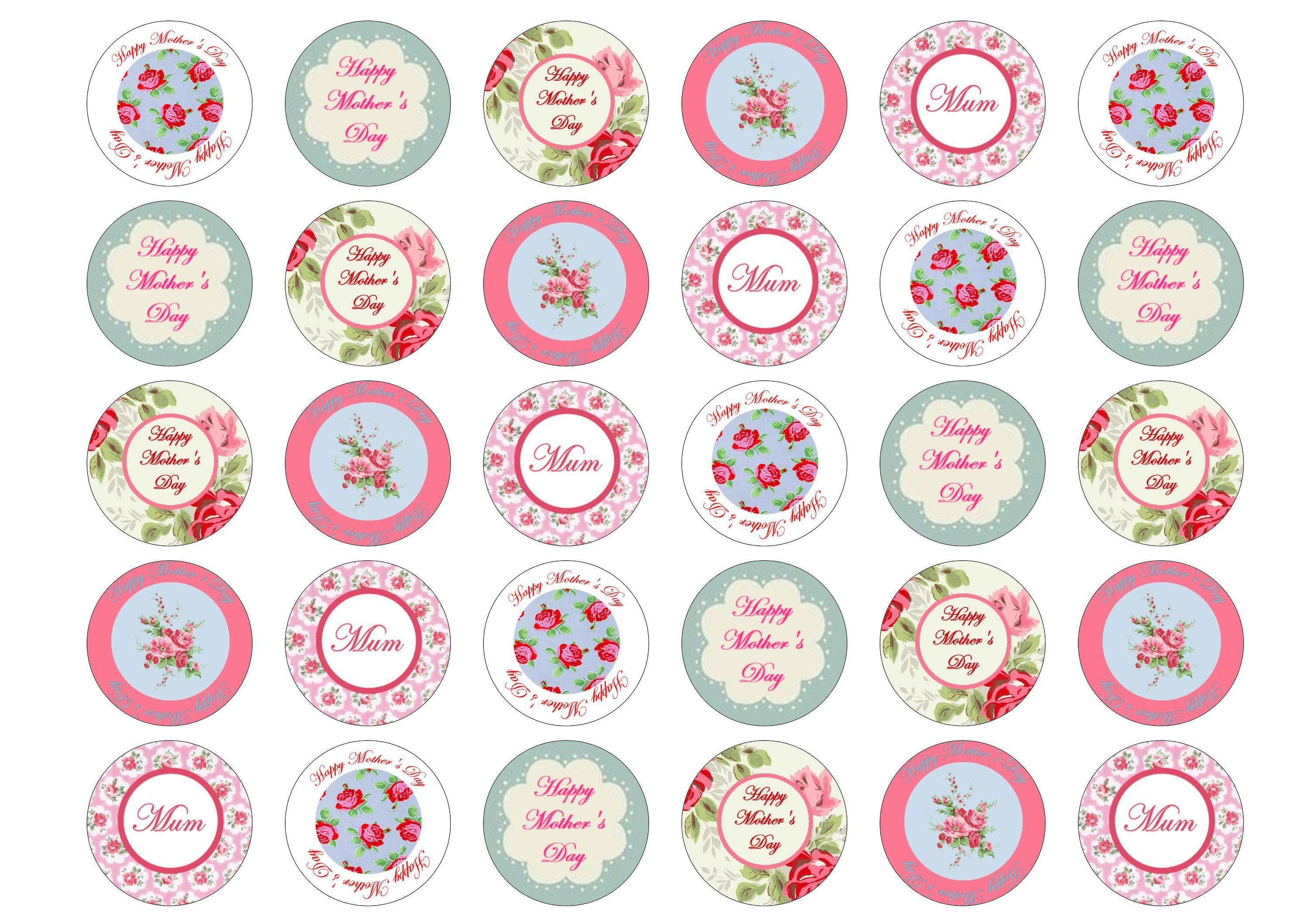 Printed edible cupcake toppers for Mother's Day