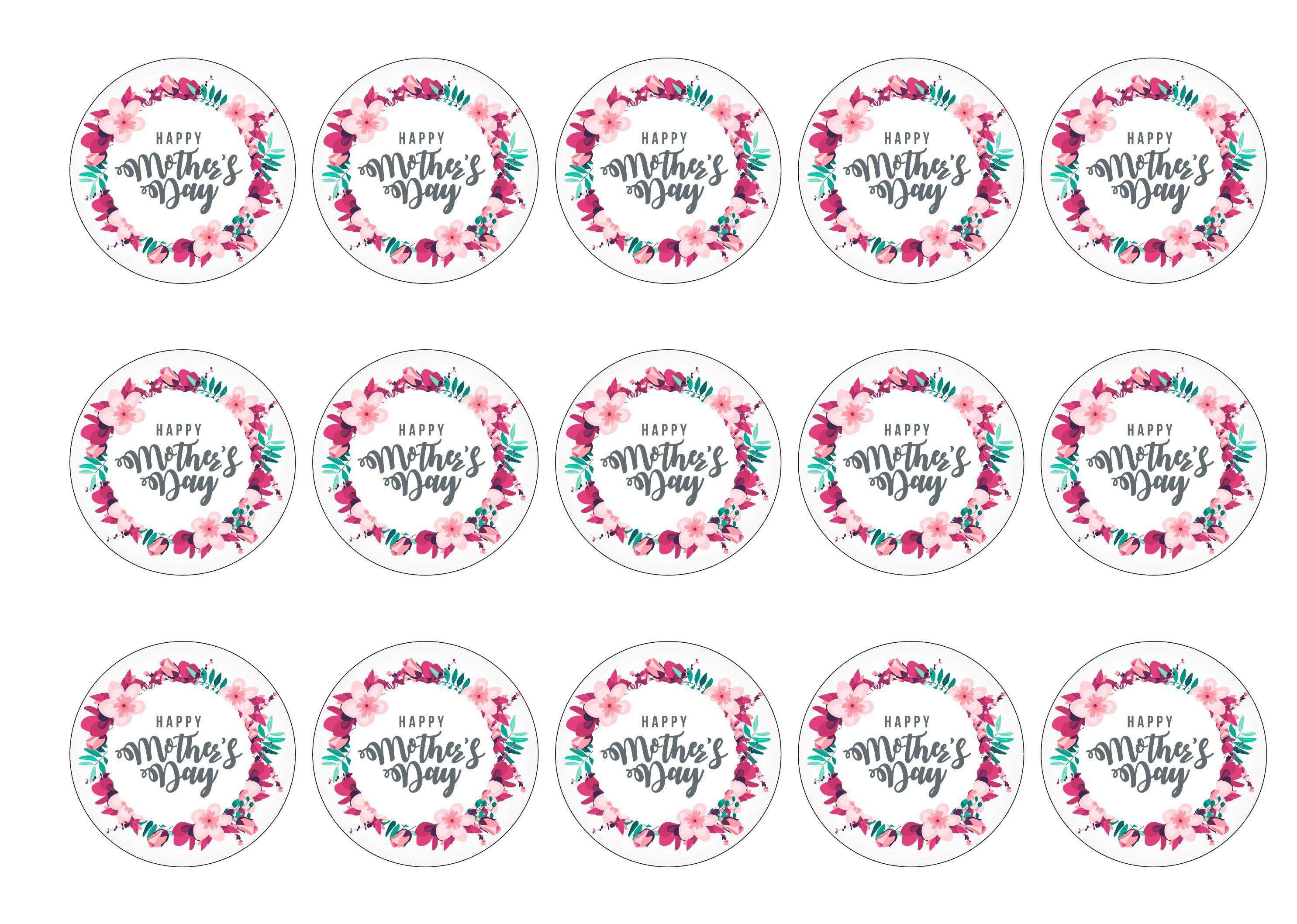 15 cupcake toppers with a Mother's Day Floral design