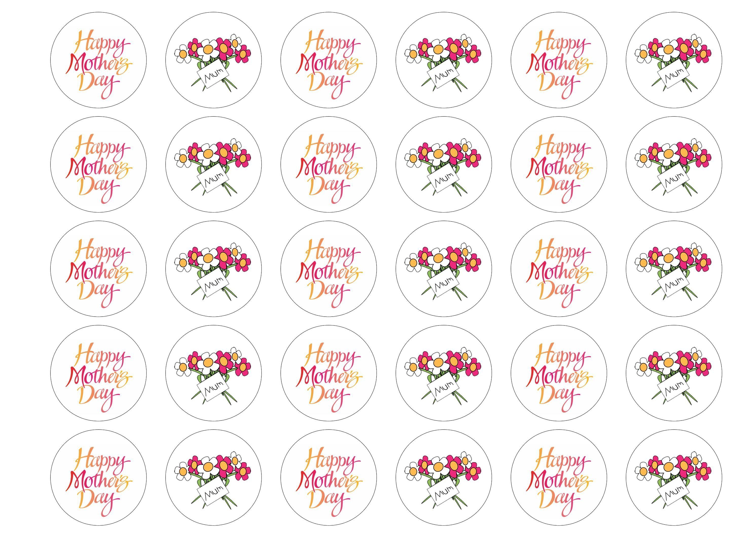 Printed edible cupcake toppers for Mother's Day