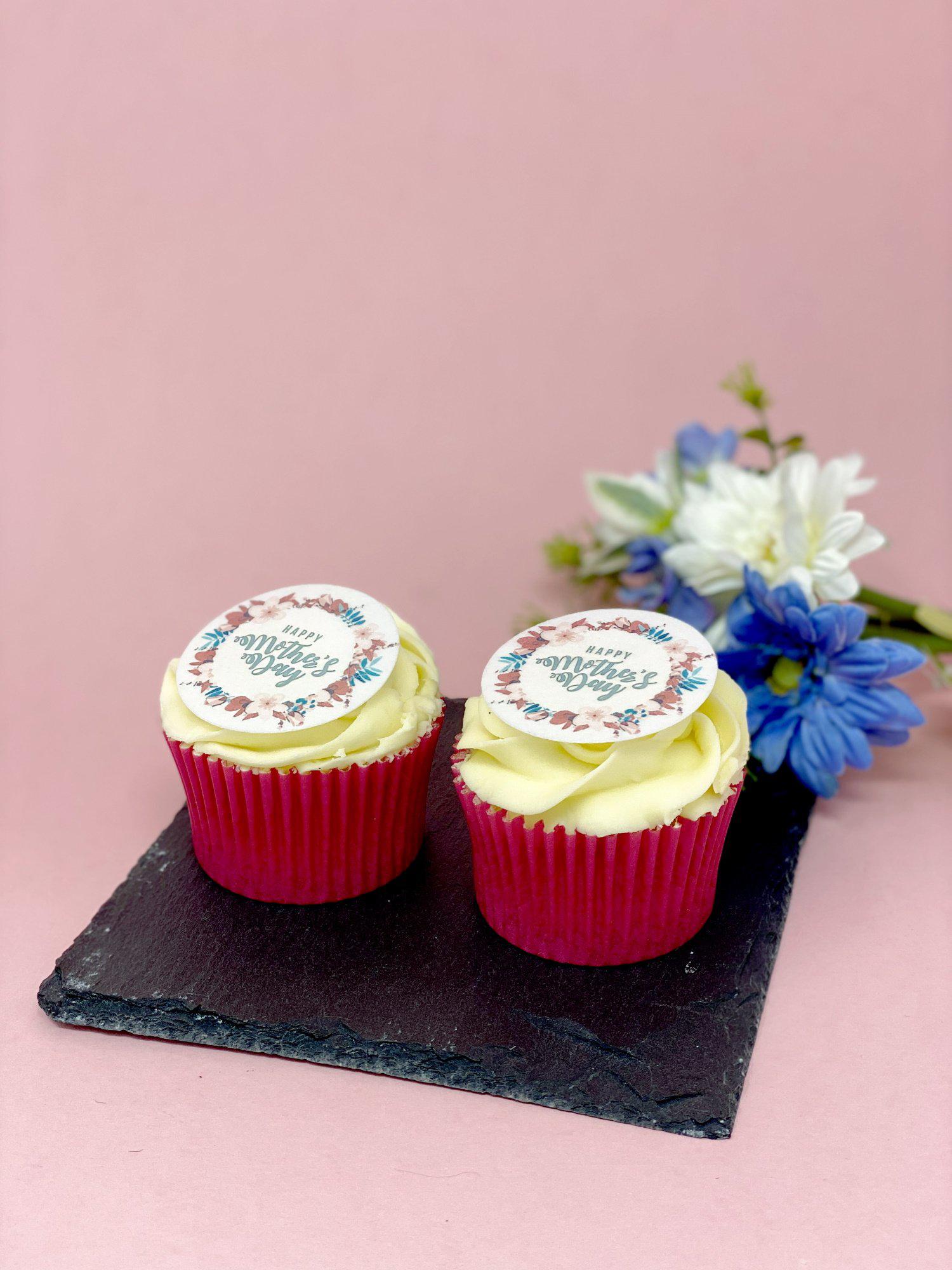 Mother's Day cupcakes with printed rice paper cupcake toppers